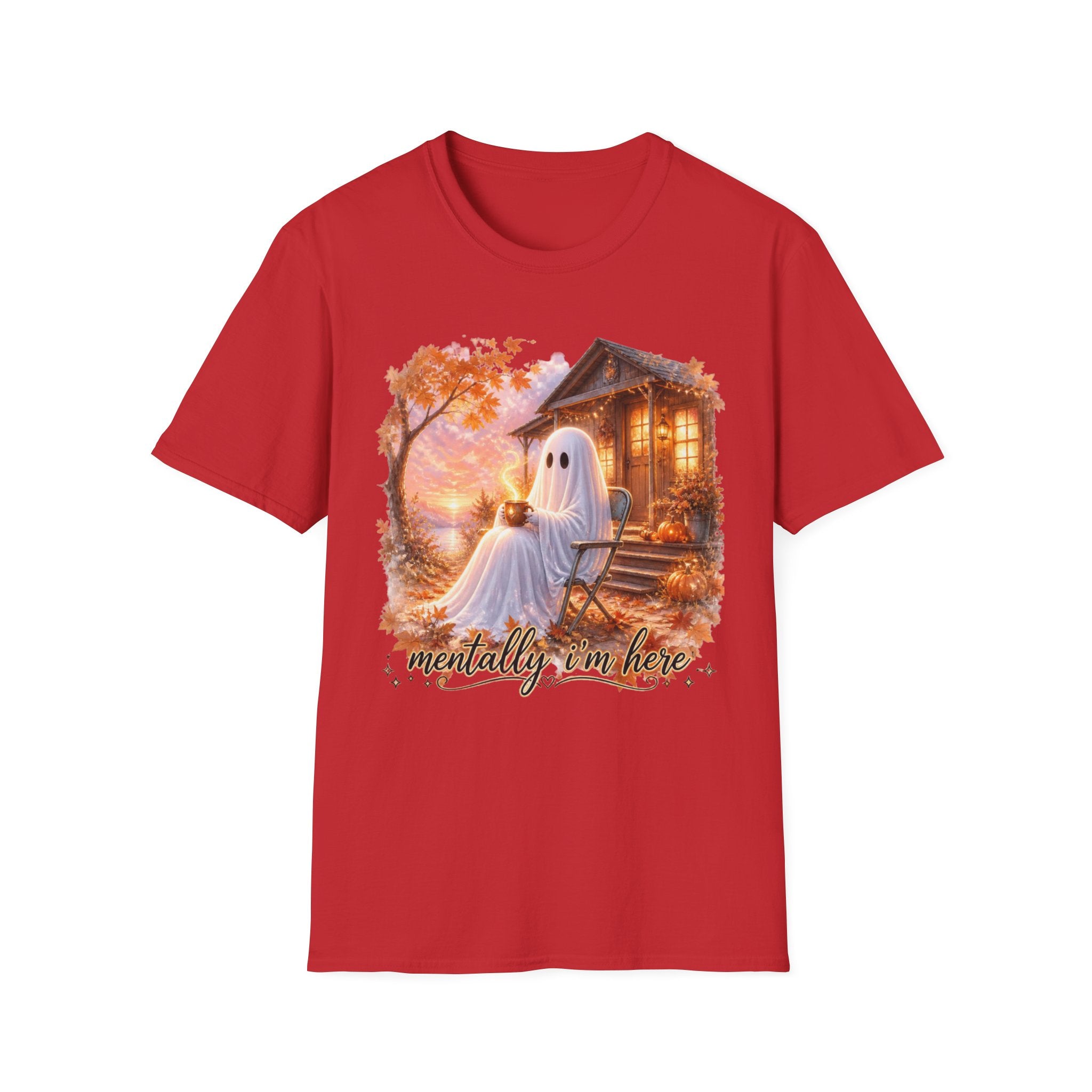 Ghost Cozy Fall T-Shirt — "Mentally on Fire" Autumn Halloween Tee