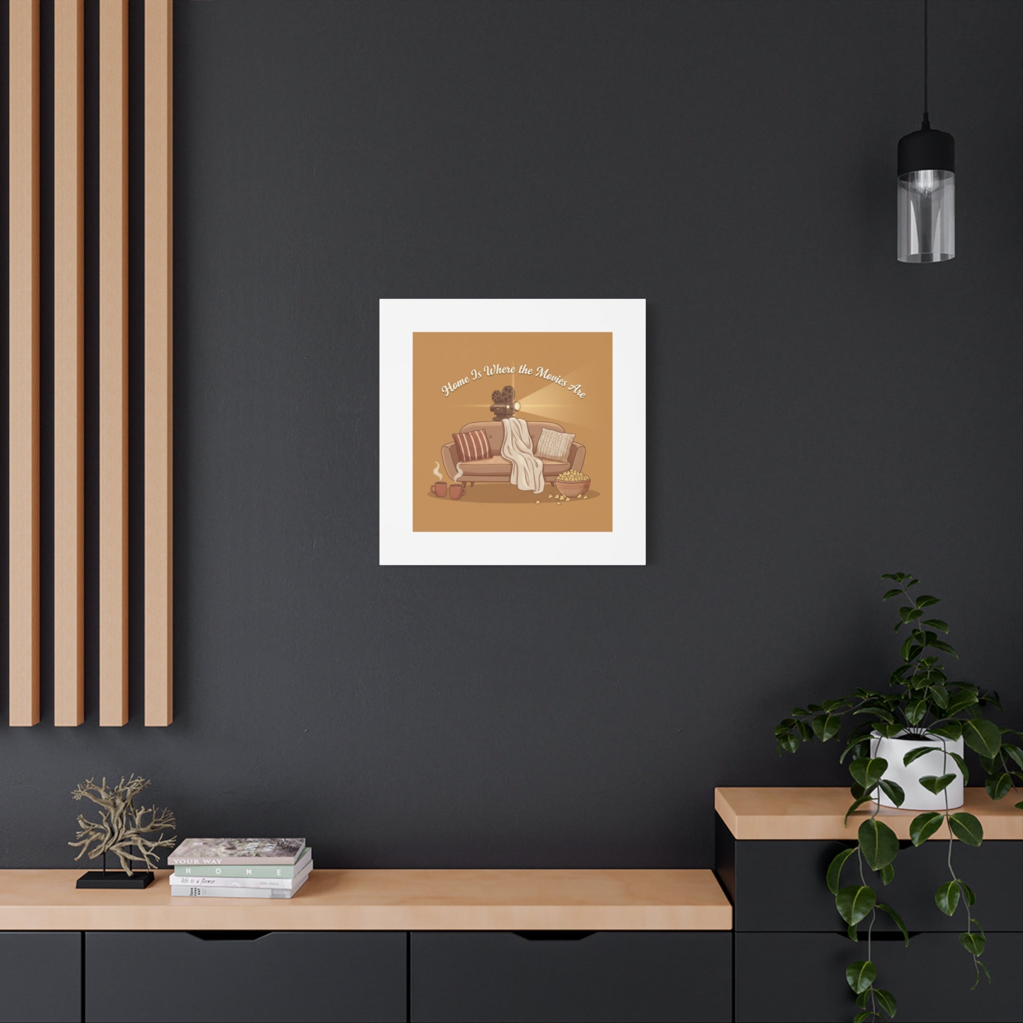 Home Is Where the Movies Are Canvas | cozy night art, home cinema decor