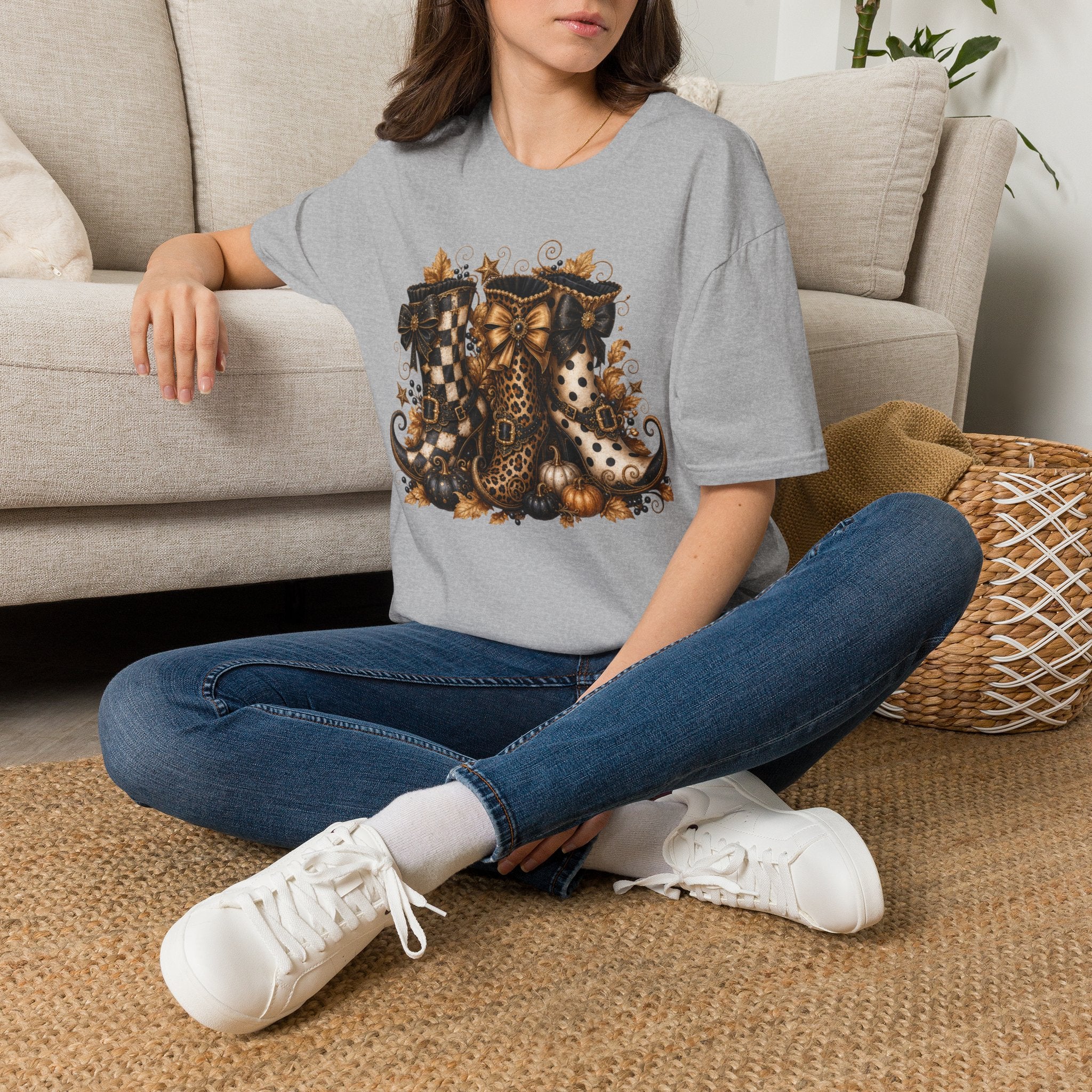 Leopard & Plaid Fall Boots Graphic T-Shirt