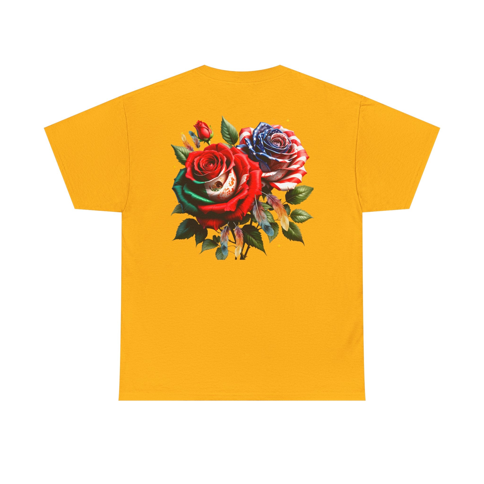 American & Italian Flag Tee with Vintage Rose Back — Patriotic Floral T-Shirt