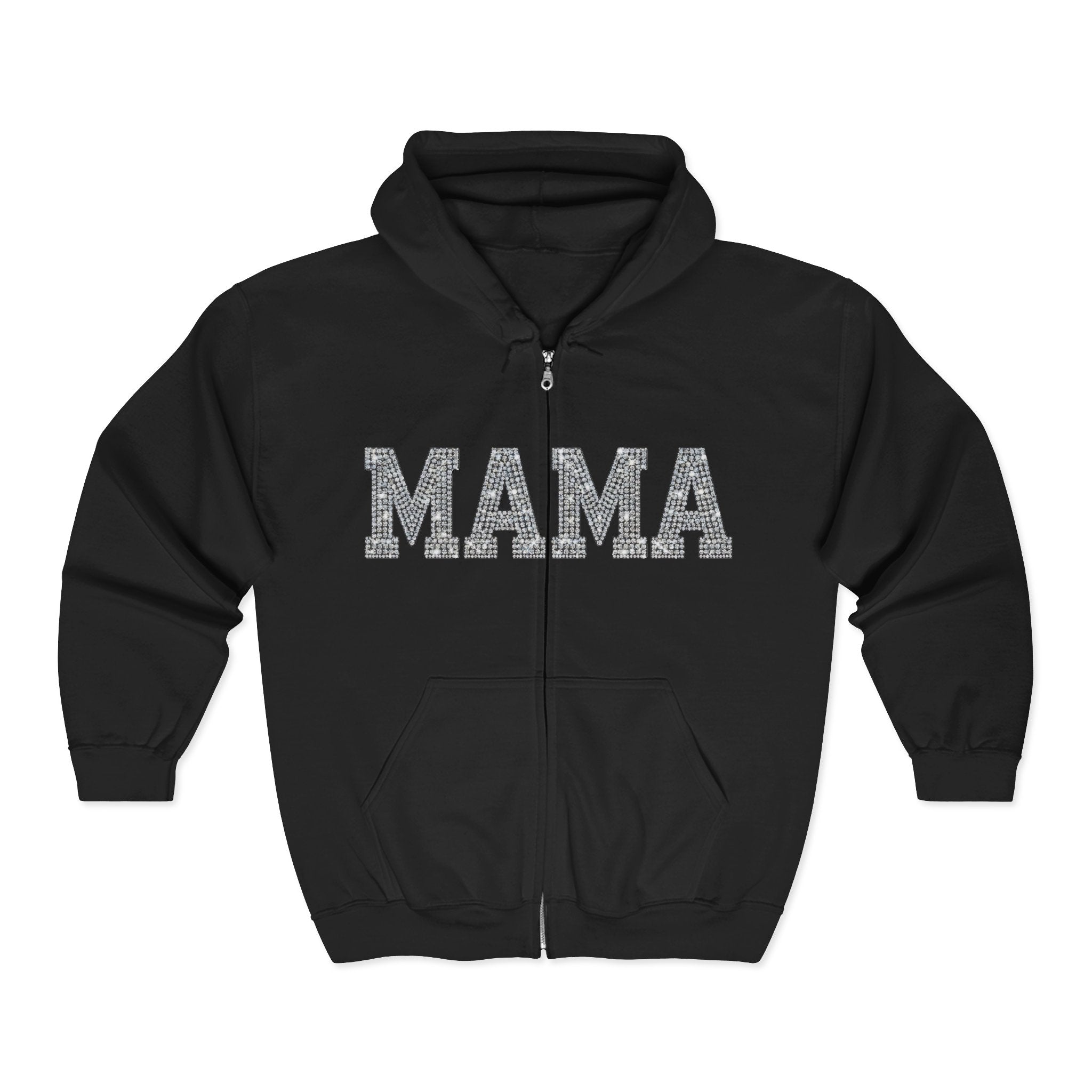 Mama Glitter Zip Hoodie — ‘MAMA’ Sparkle Full-Zip Sweatshirt for Moms