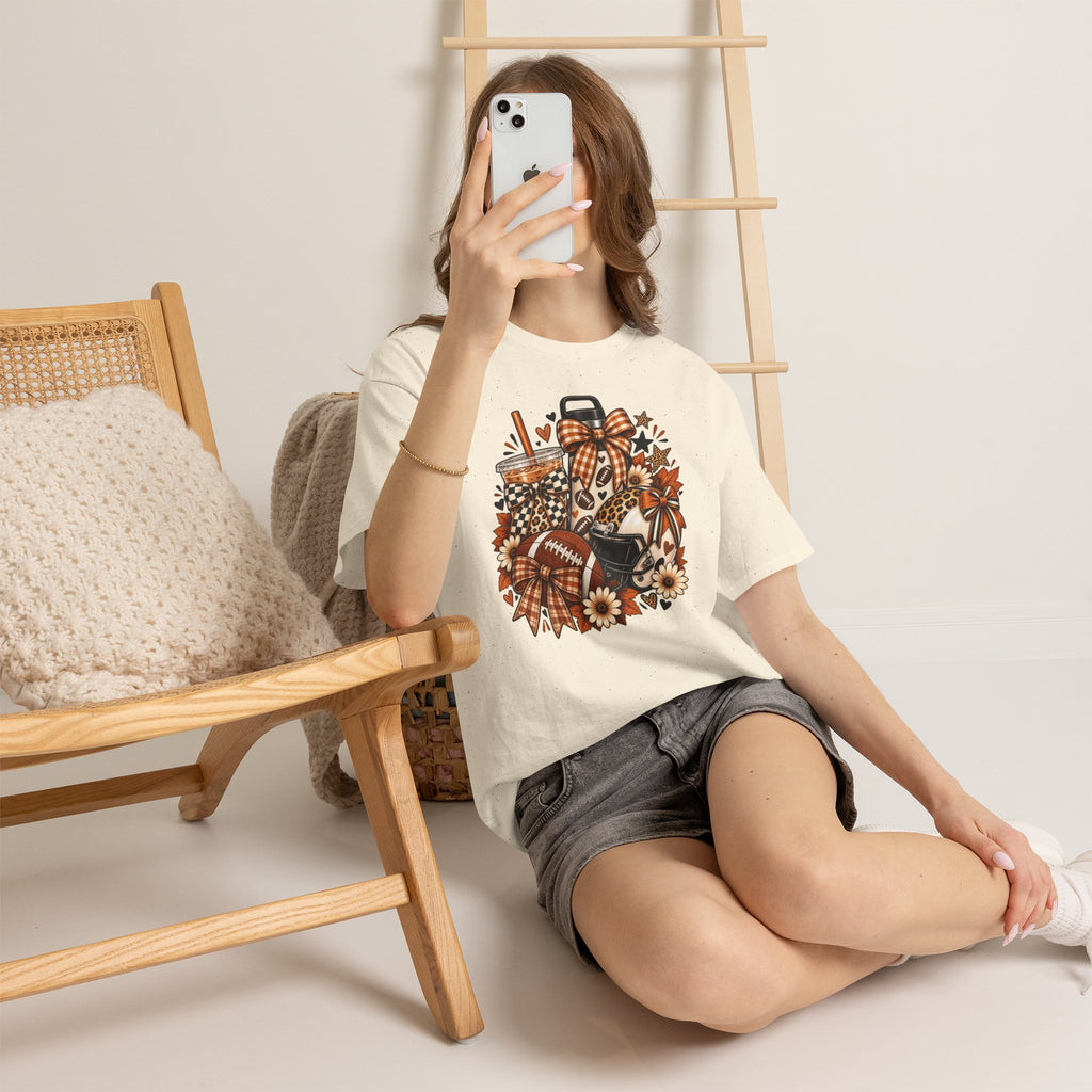 Fall Cozy Coffee T-Shirt — Pumpkin Spice, Plaid Bows & Floral Autumn Graphic Tee