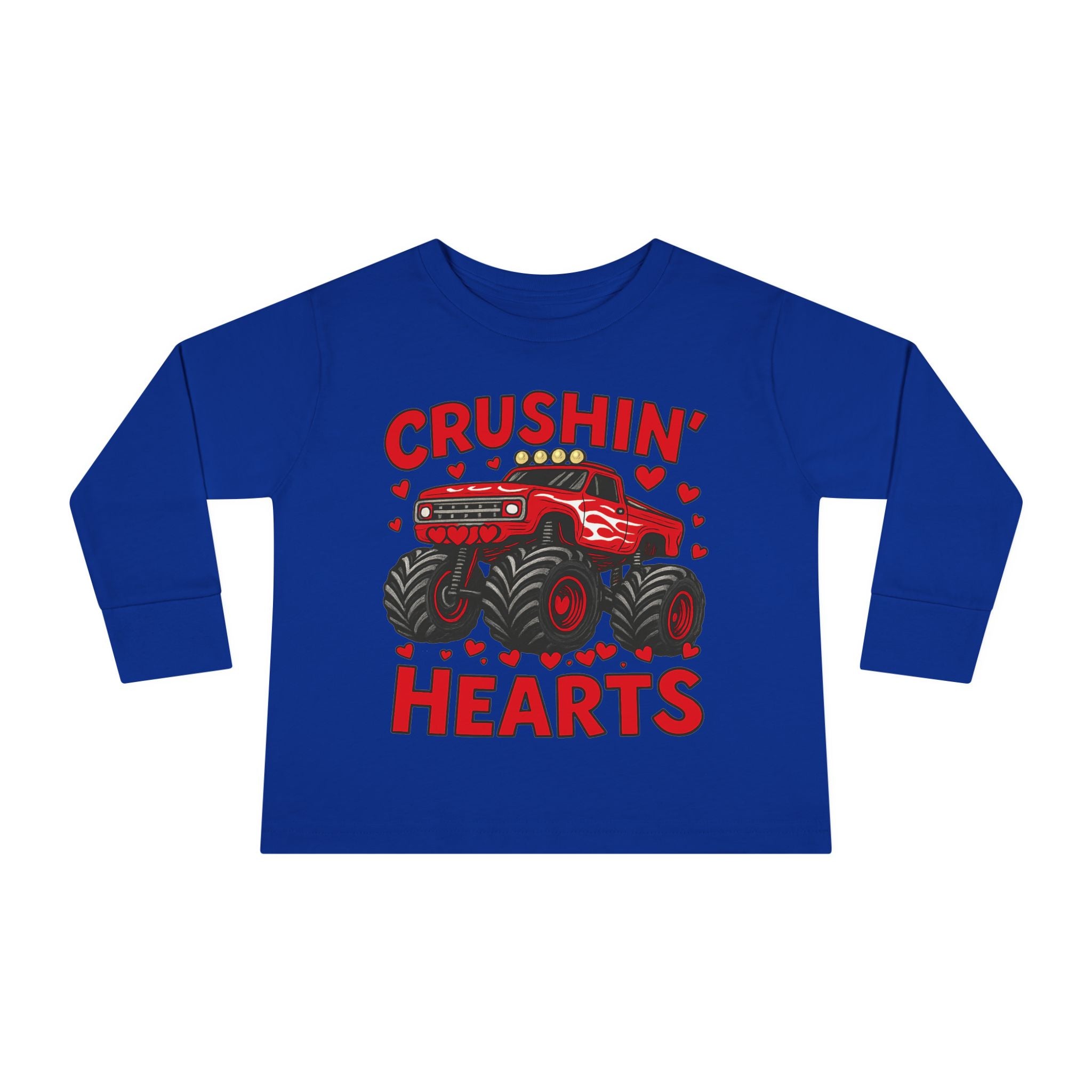 Crushin' Hearts Toddler Long Sleeve Tee - Monster Truck Valentine Shirt