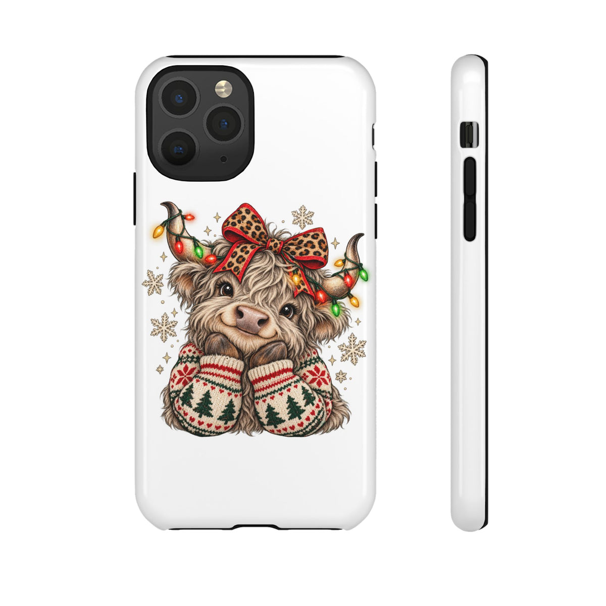 Holiday Highland Cow Phone Case – Festive Lights & Cozy Sweater Design