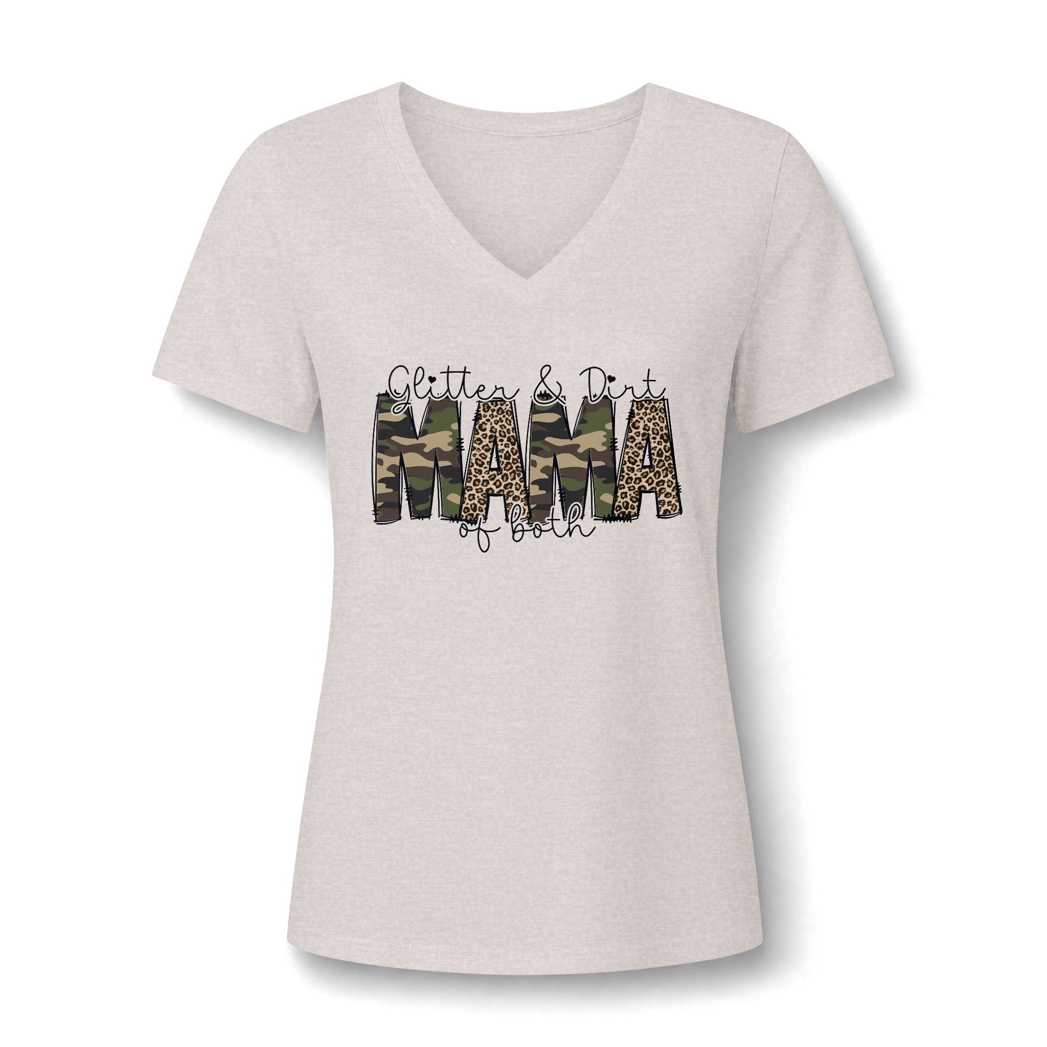 MAMA Camouflage & Leopard V-Neck Tee — Camo Animal Print Mom Shirt