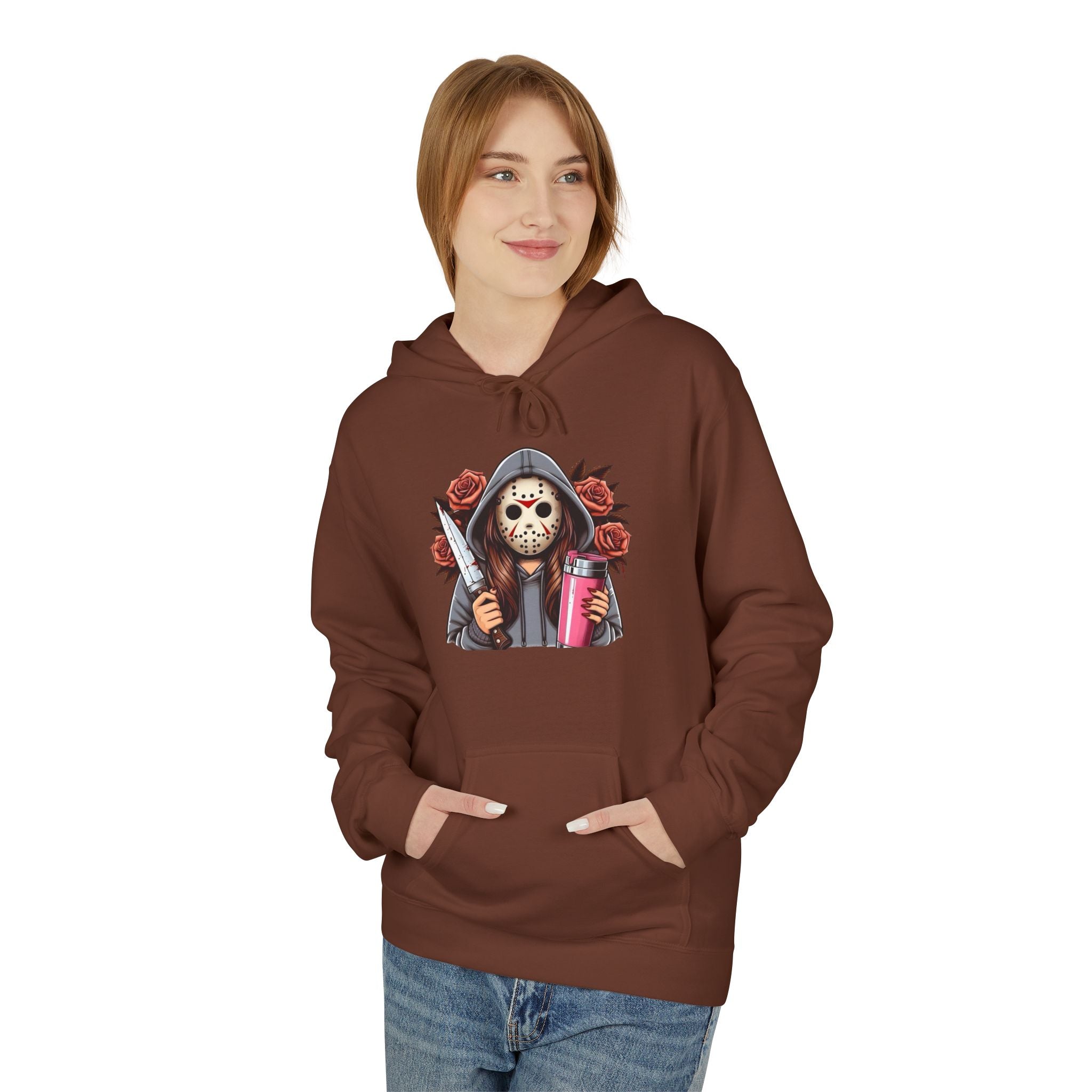 Horror Skull with Roses Hoodie — Jason Mask Killer Design Pullover