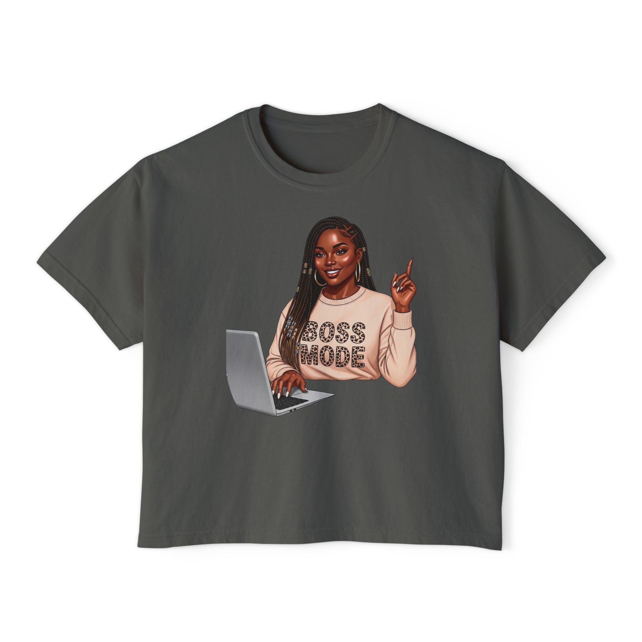 Boss Mode Women's Boxy Tee – Empowering Work-From-Home Graphic Top