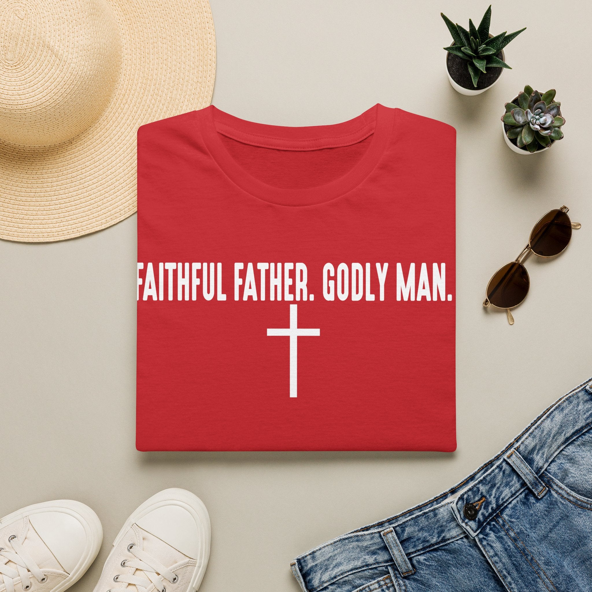 Faithful Father Godly Man T-Shirt – Christian Cross Tee for Dads & Men