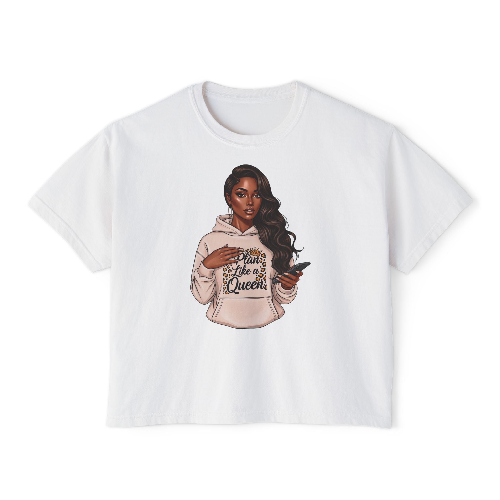 Boxy Tee — "Born to be a Queen" Graphic Crop T‑Shirt for Black Women