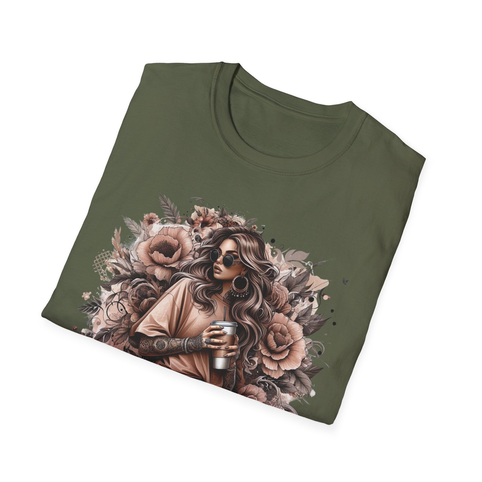 Graphic T-Shirt - 'Stay Humble' Floral Girl Vintage Coffee Tee