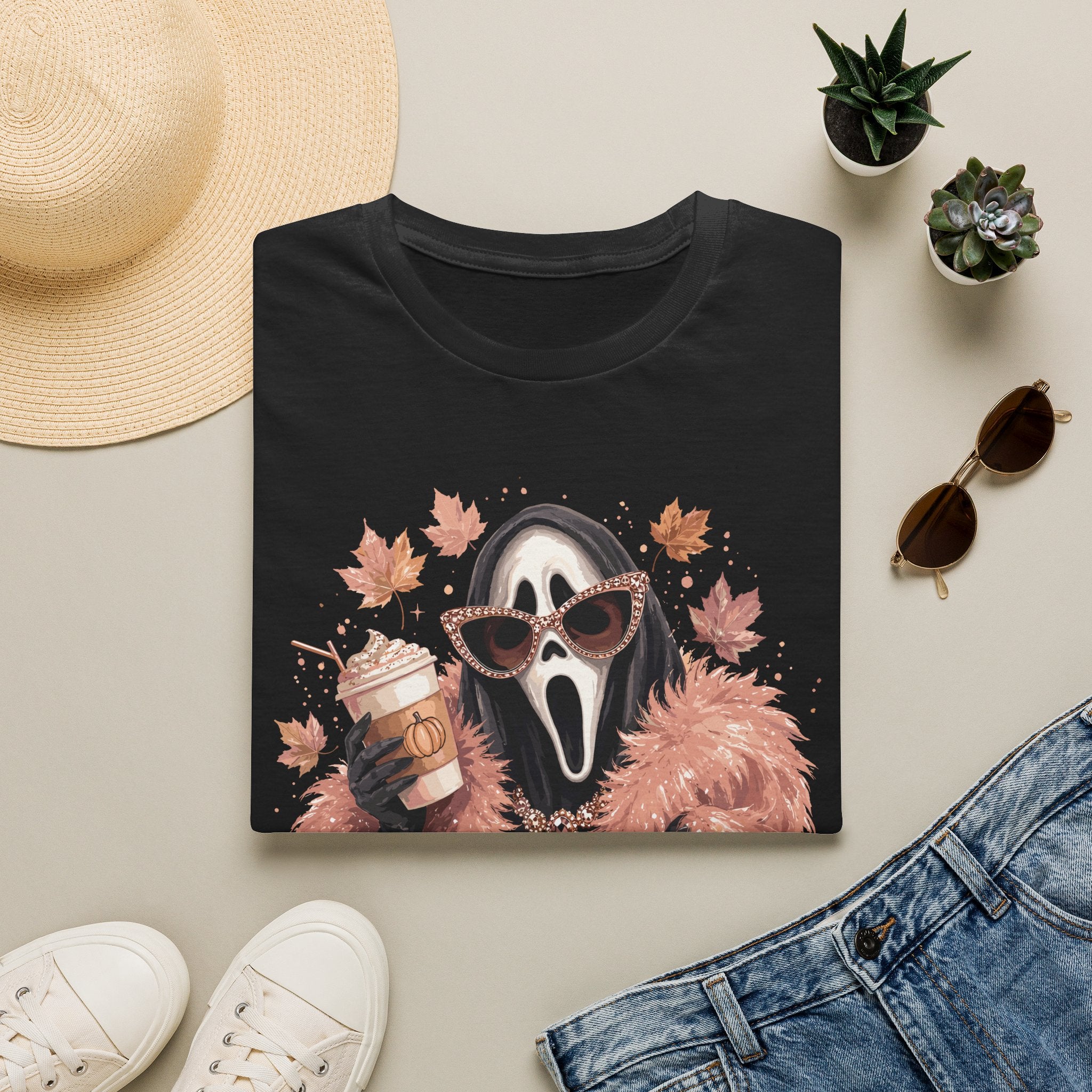 Cozy Scream Fall Tee — Glam Ghost with Pumpkin Spice Latte