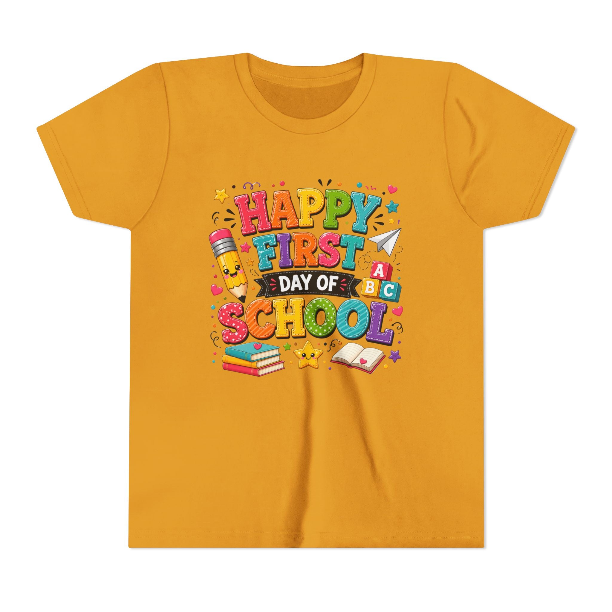 Youth Tee — "Happy First Day of School" Back-to-School Graphic Shirt