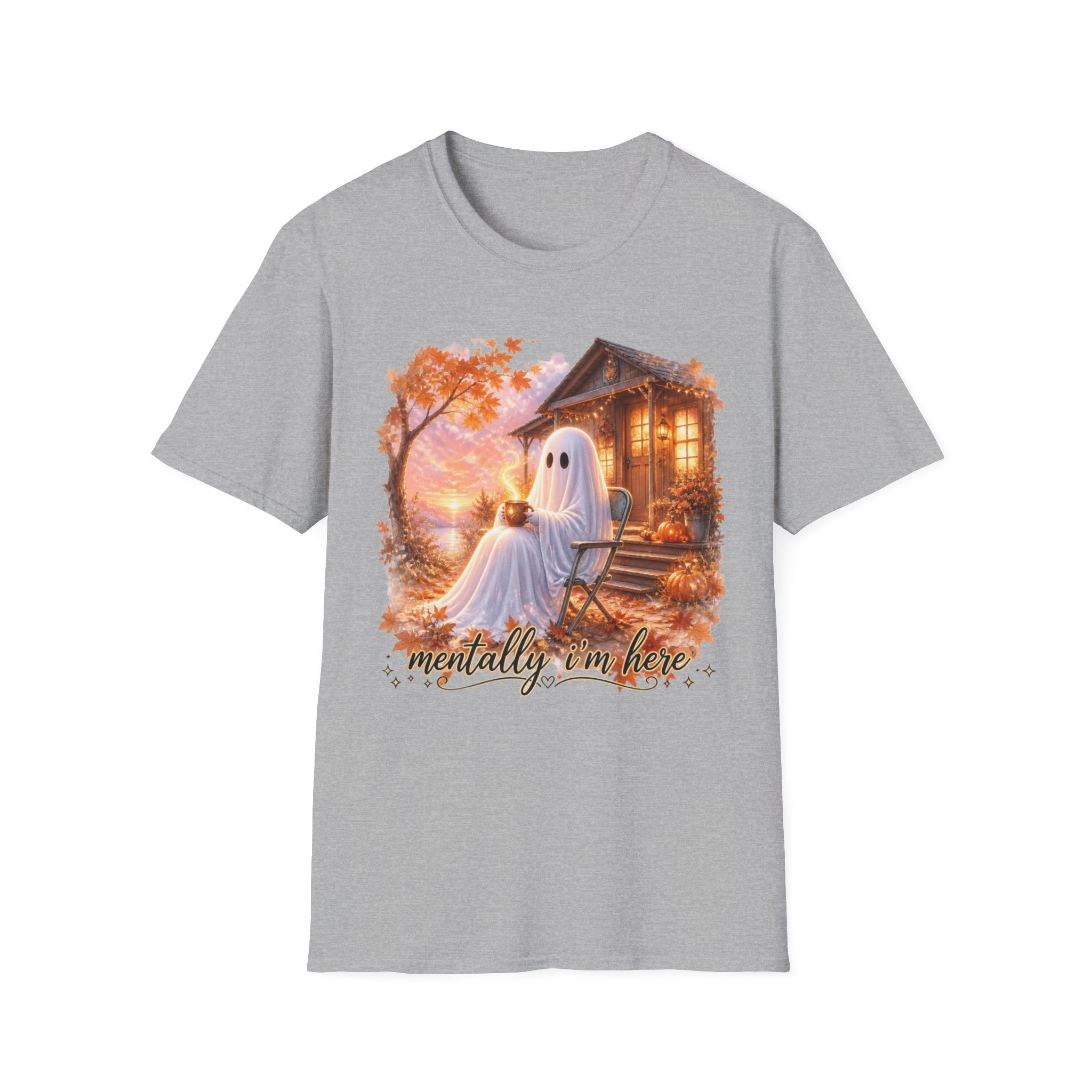 Ghost Cozy Fall T-Shirt — "Mentally on Fire" Autumn Halloween Tee