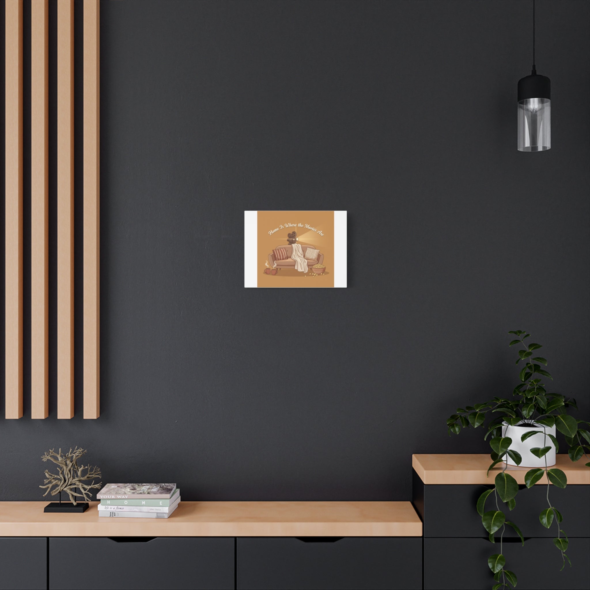 Home Is Where the Movies Are Canvas | cozy night art, home cinema decor