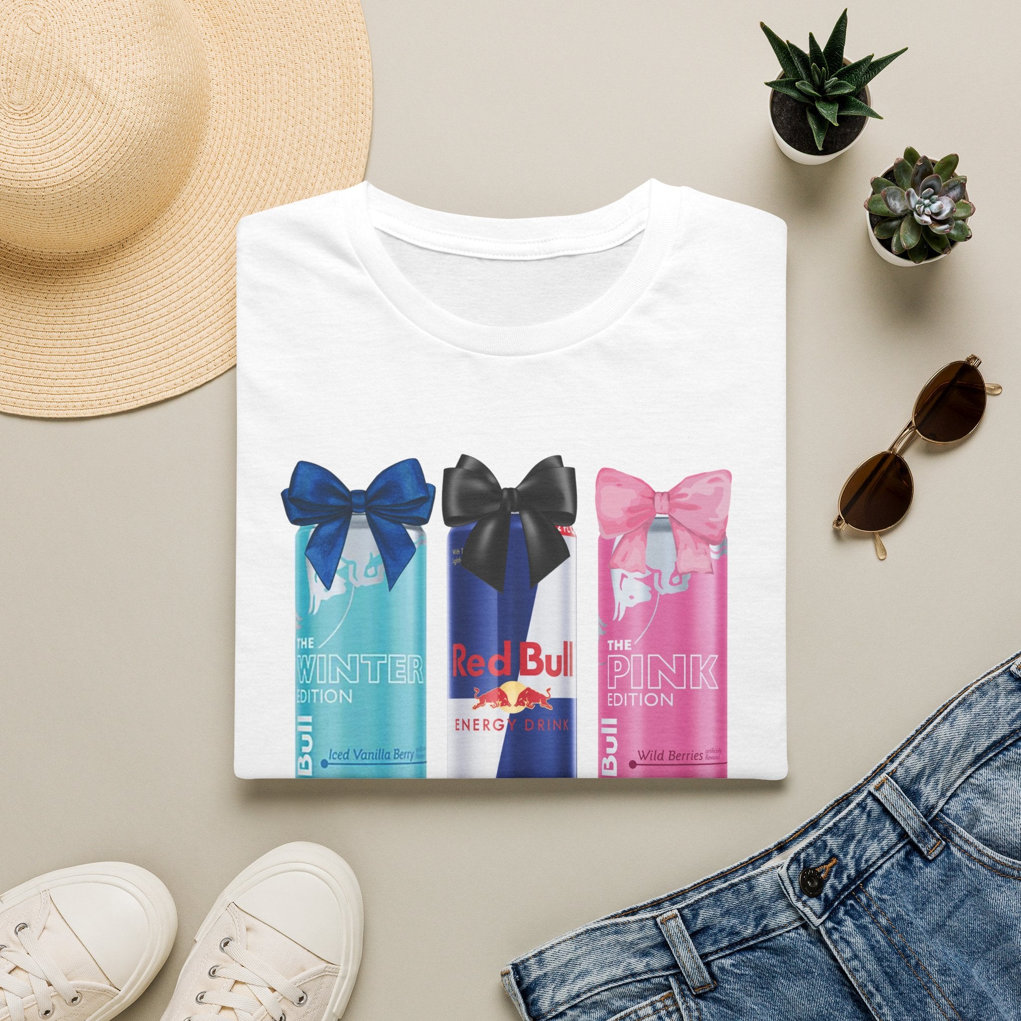 Red Bull Cans Graphic T-Shirt — “First I Need Red Bull” Energy Drink Tee