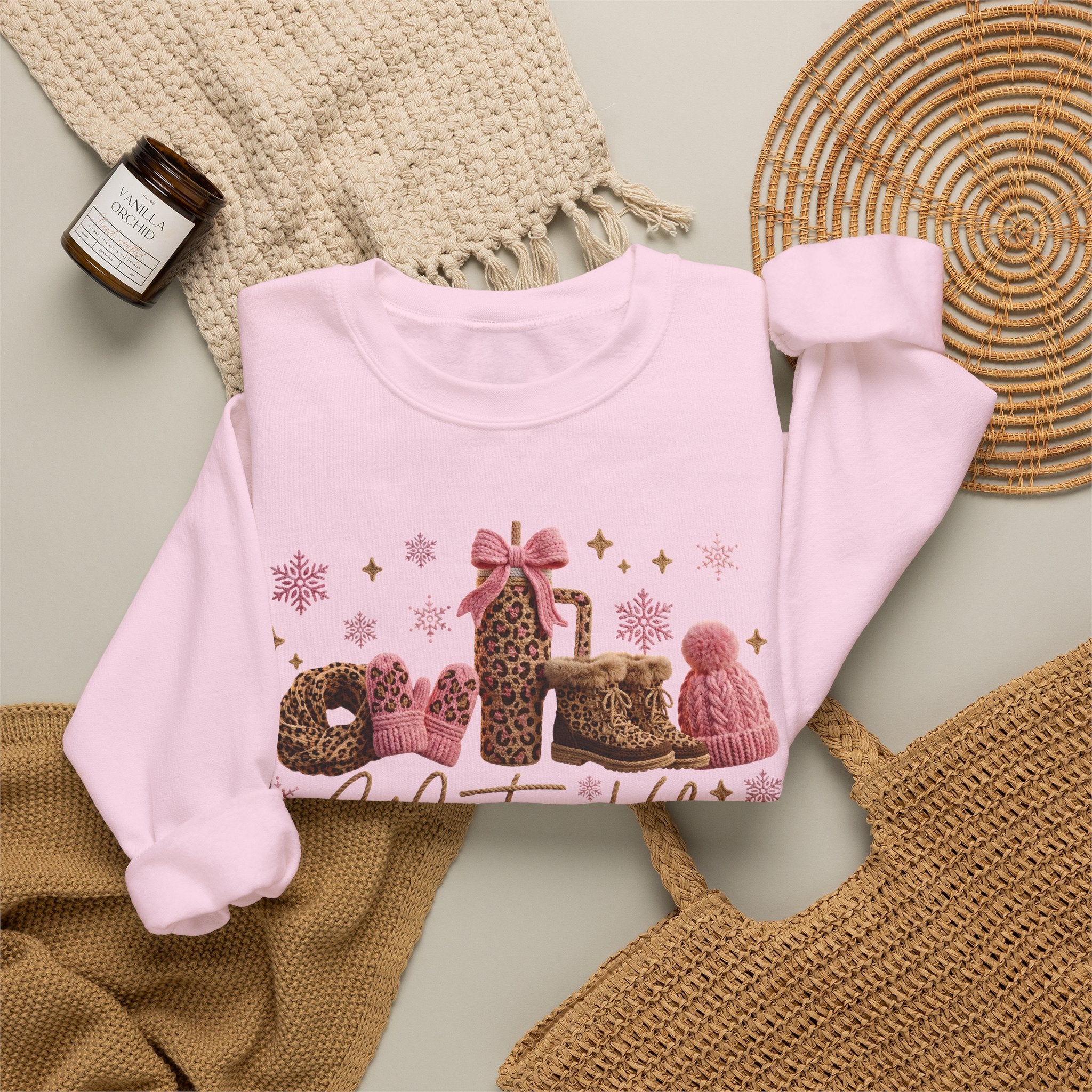 Crewneck Sweatshirt — 'Winter Vibes' Cozy Leopard Print Holiday Design