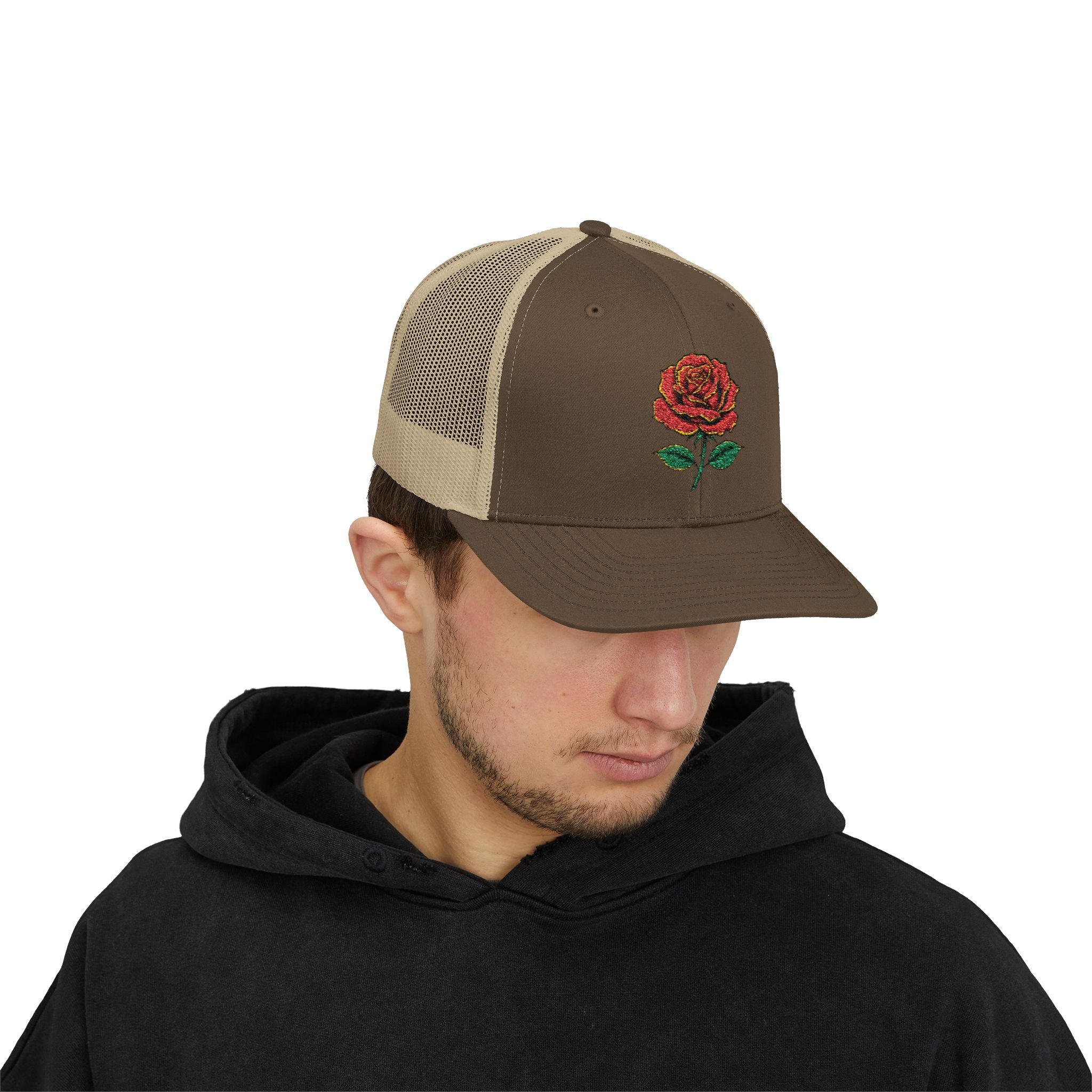 Embroidered Red Rose Trucker Cap