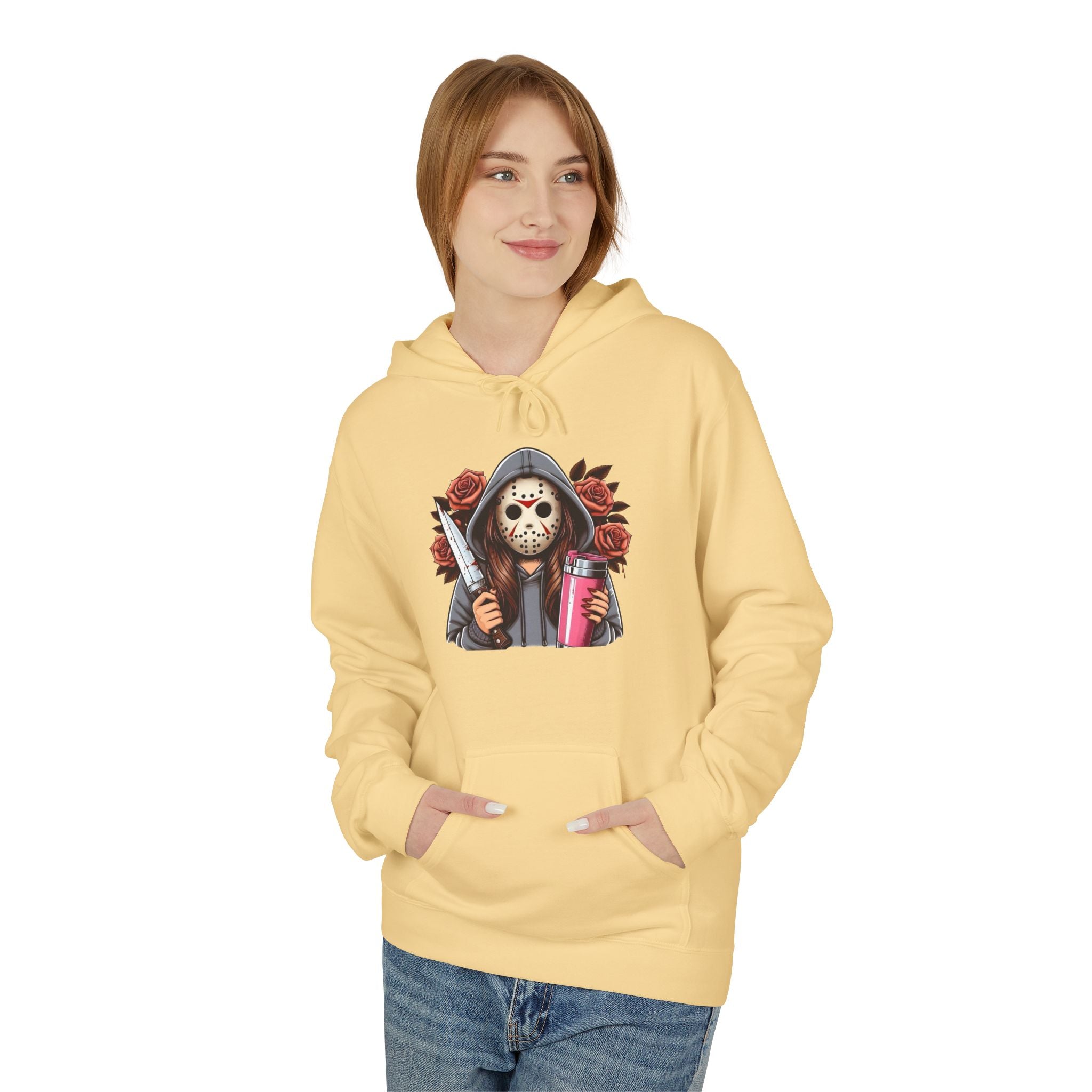Horror Skull with Roses Hoodie — Jason Mask Killer Design Pullover