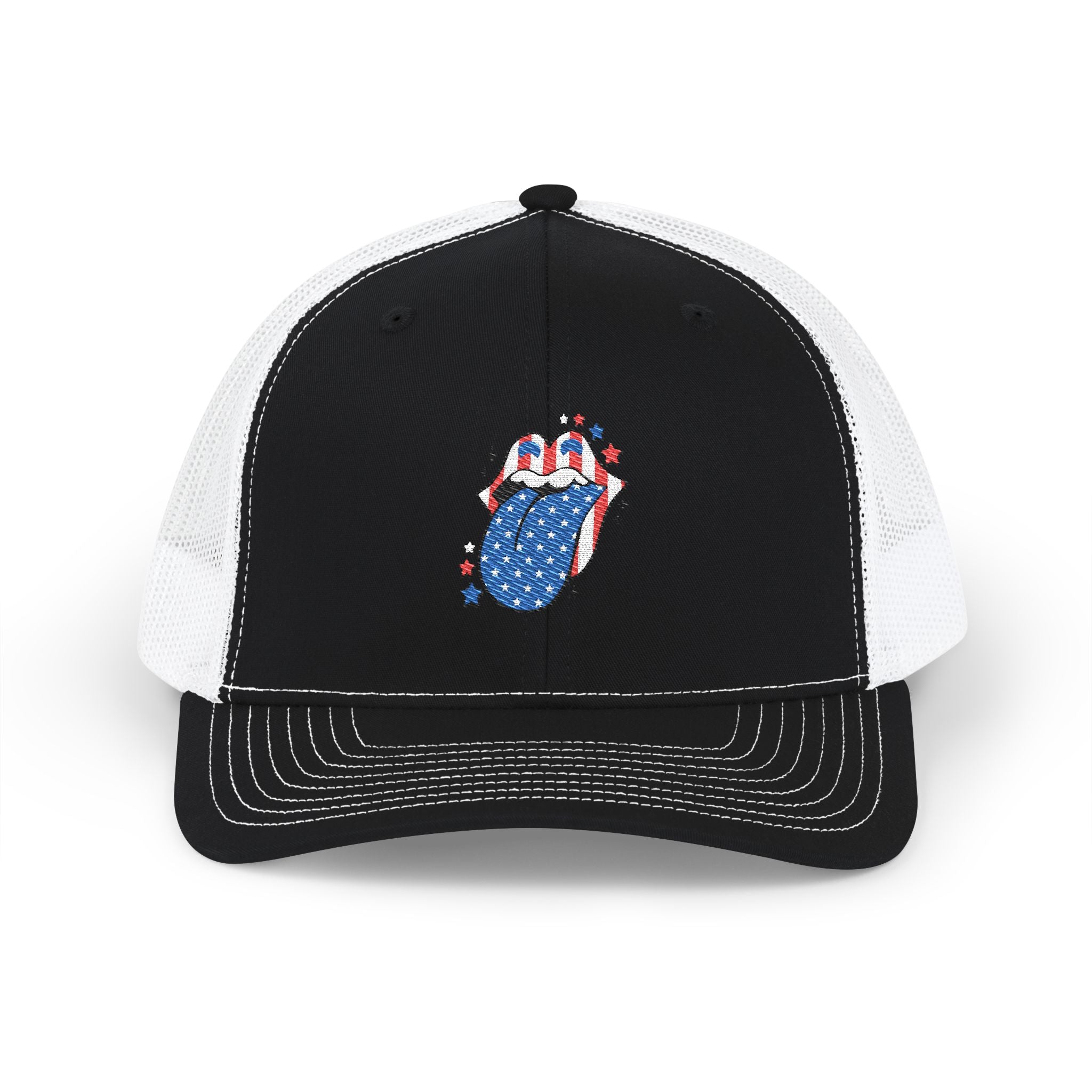 Patriotic Tongue Trucker Cap — American Flag Mouth Snapback
