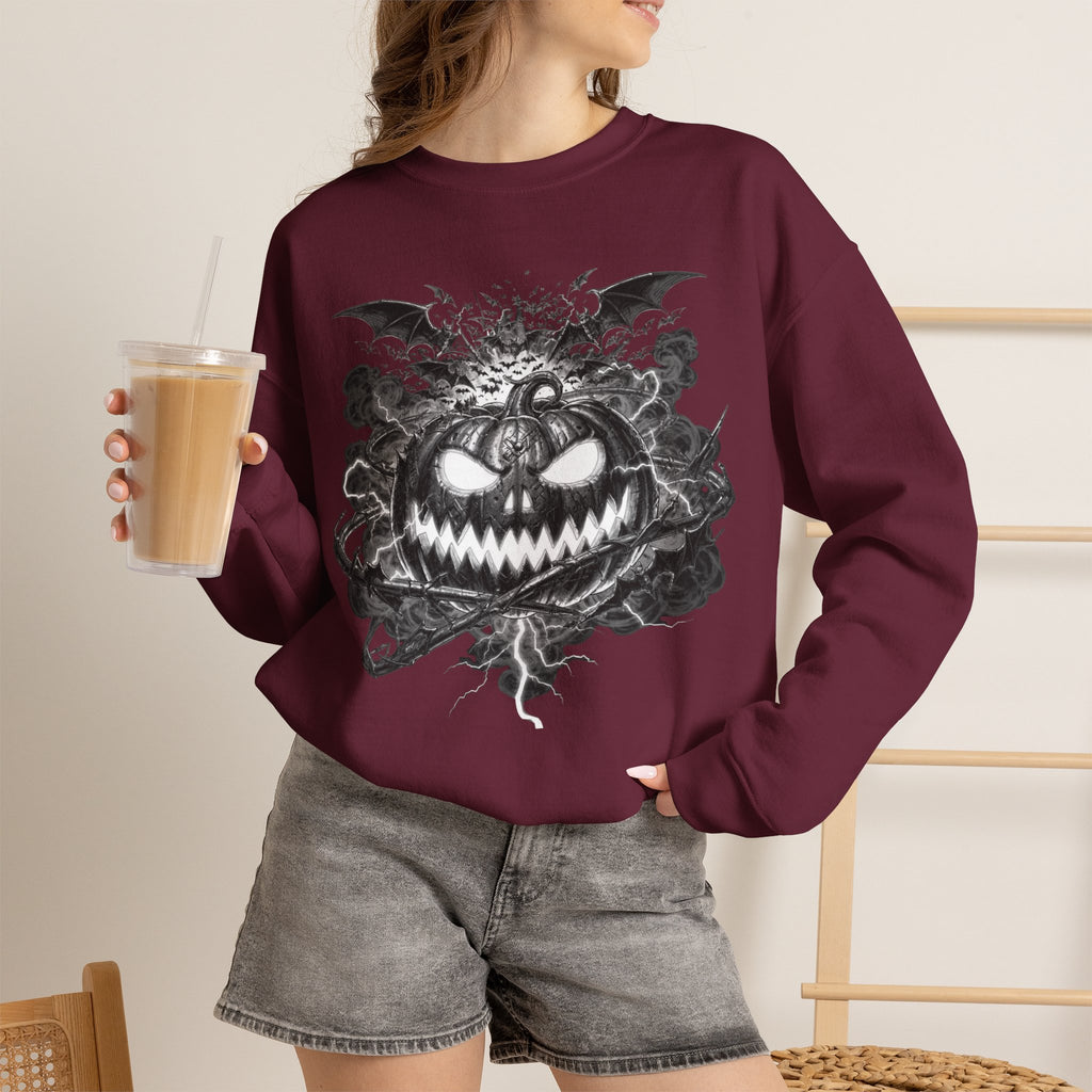 Halloween Pumpkin Crewneck Sweatshirt — Spooky Jack-o'-Lantern Graphic