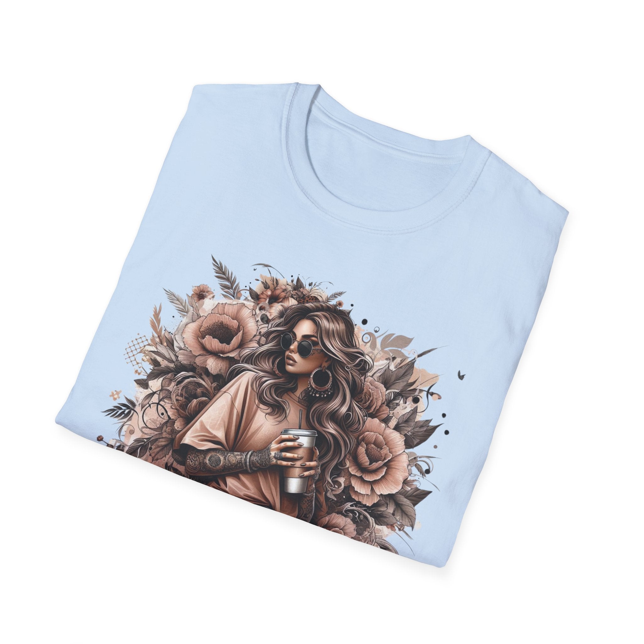 Graphic T-Shirt - 'Stay Humble' Floral Girl Vintage Coffee Tee