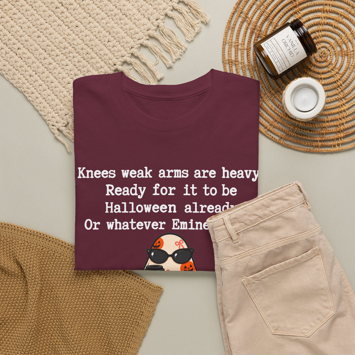 Funny Halloween Ghost T‑Shirt – "Knees Weak Arms Are Heavy" Pumpkin Ghost Tee