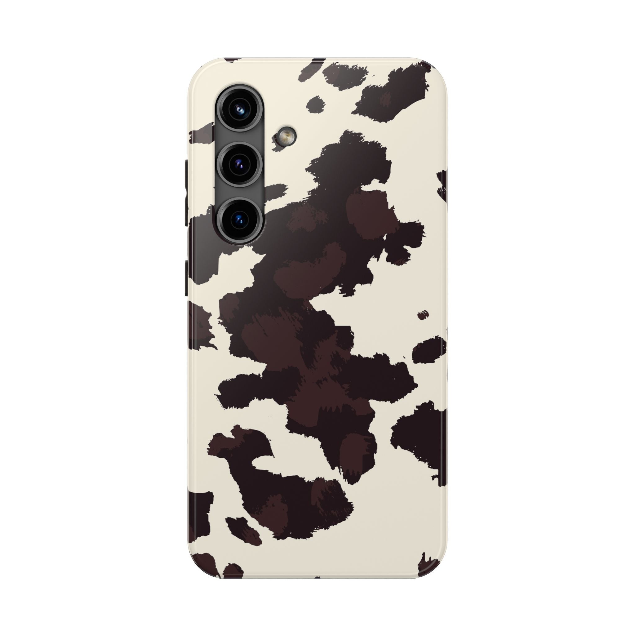 Cow Print Tough Phone Case — Brown Cream Protective Phone Cover