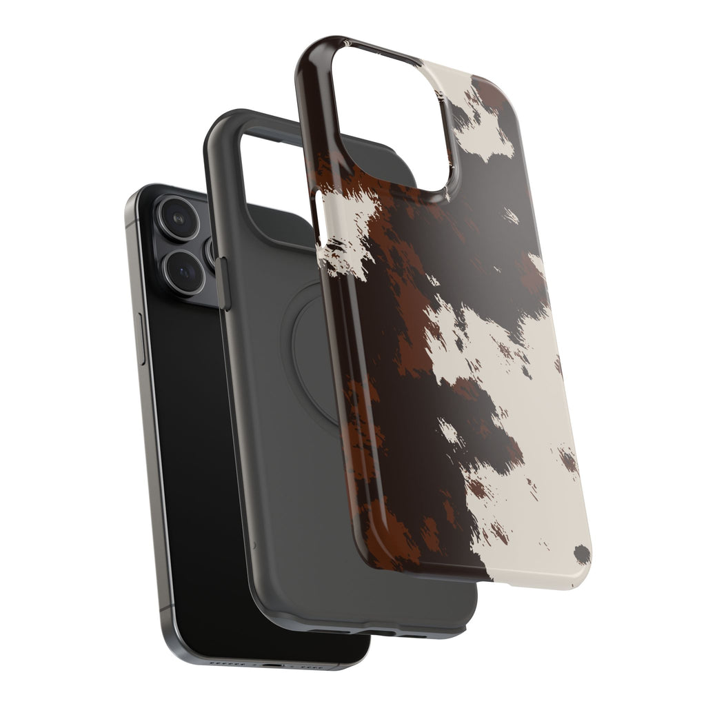 Cowhide Print Impact Phone Case — Brown & Cream Protective Cover