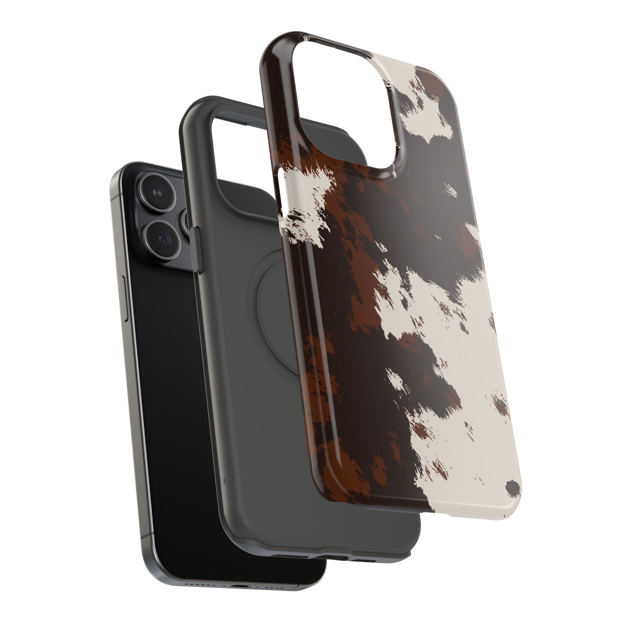 Cowhide Print Impact Phone Case — Brown & Cream Protective Cover