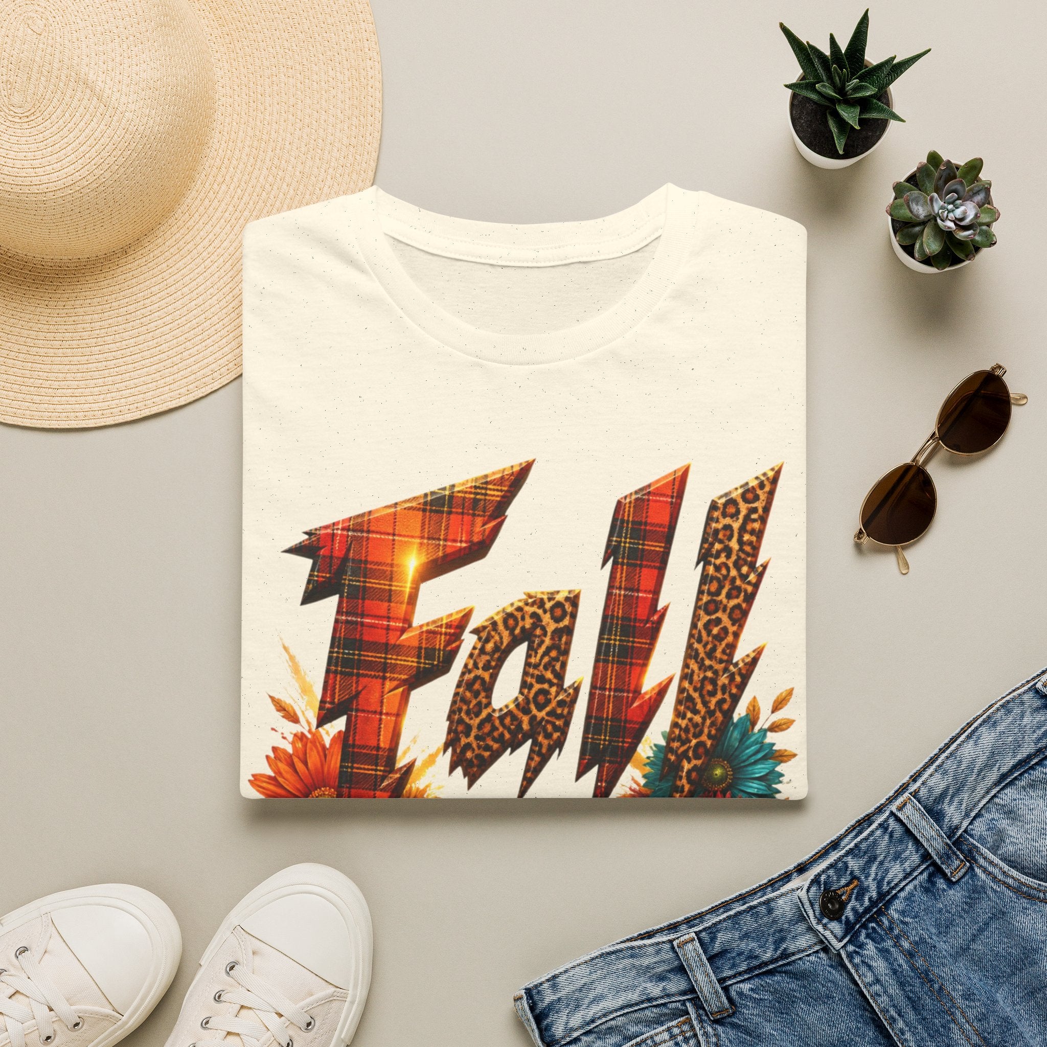 Fall Floral Plaid T-Shirt — "Thankful Grateful Blessed" Autumn Tee