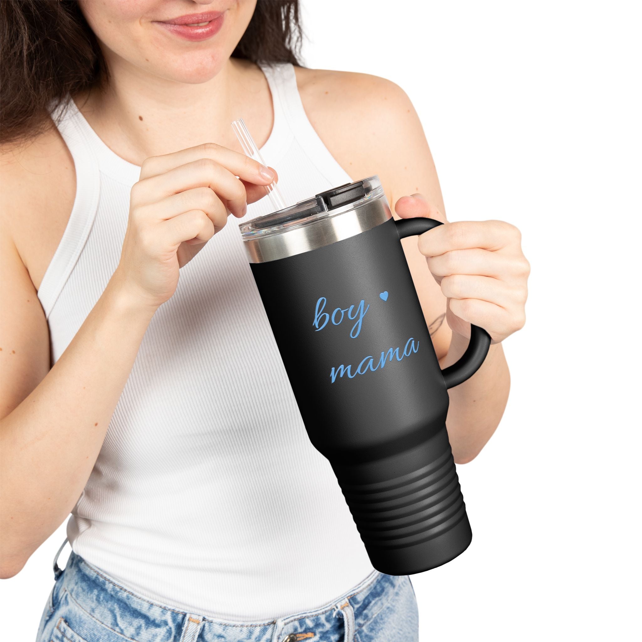 boy mama 40oz Travel Mug | Insulated Tumbler with Handle