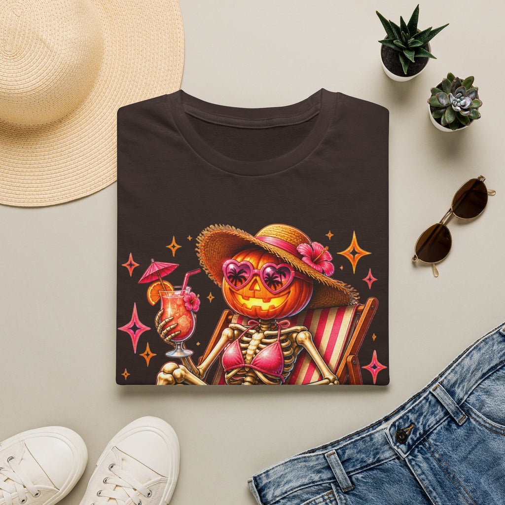 Summerween Vibes T-Shirt — Pumpkin Skeleton Beach Tee