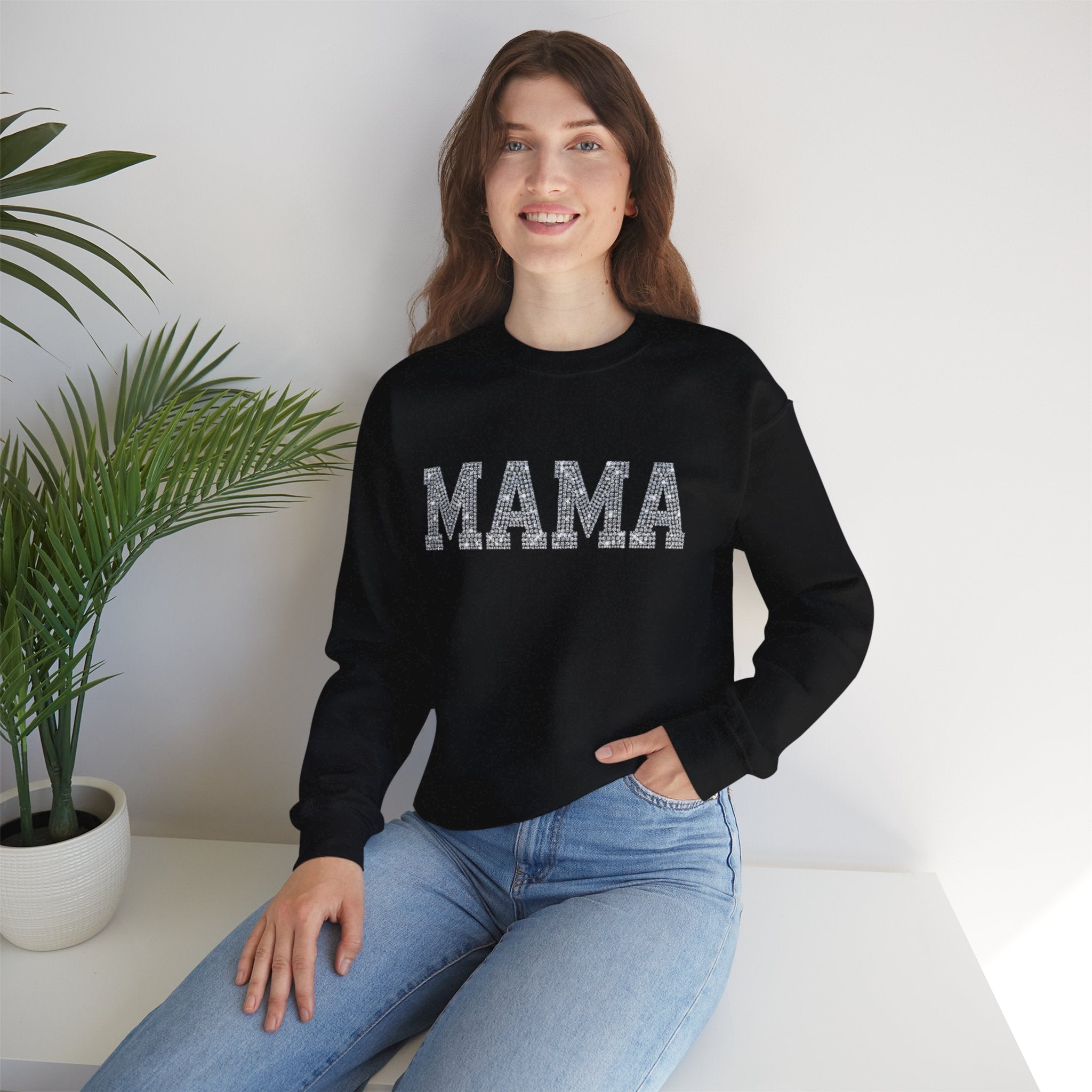 Mama Crewneck Sweatshirt — Casual Glitter Block Letter Mom Pullover