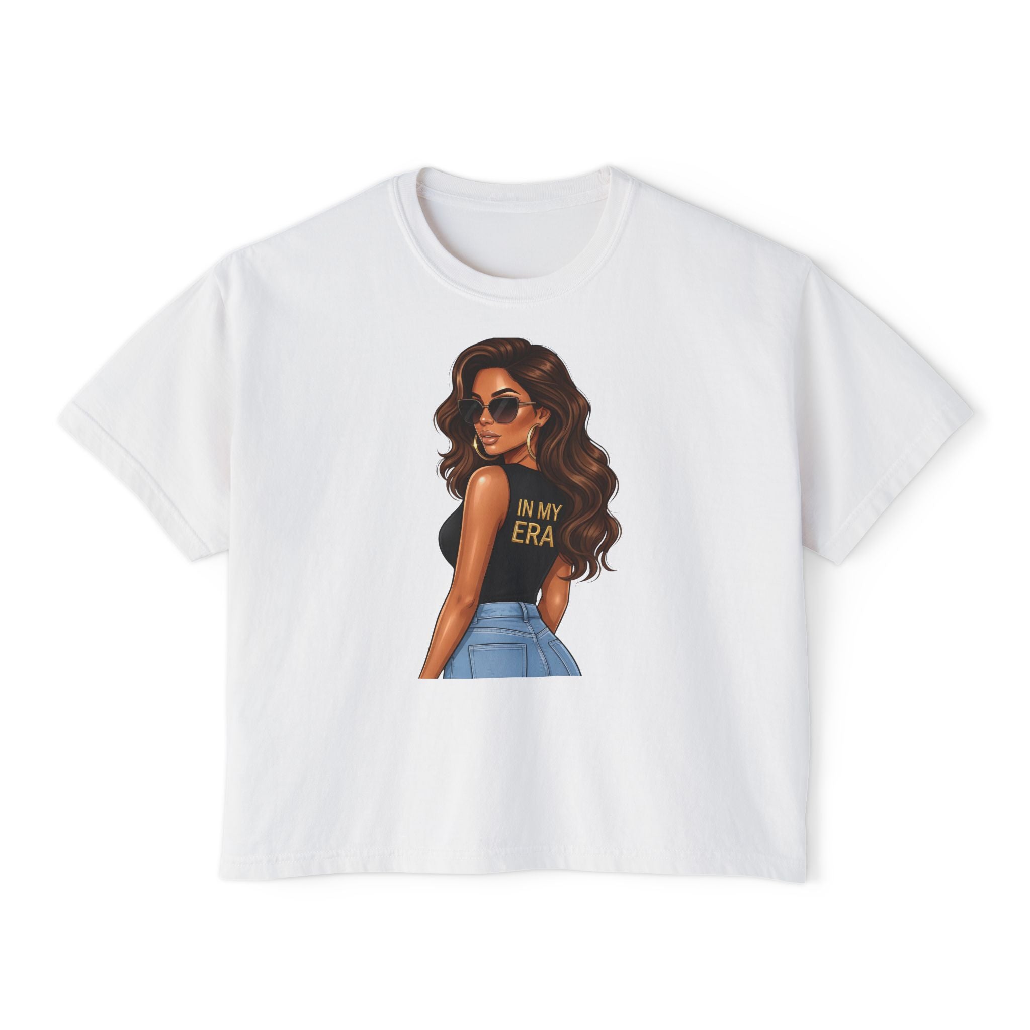 Boxy Tee — "In My Era" Afro Glam Graphic Top