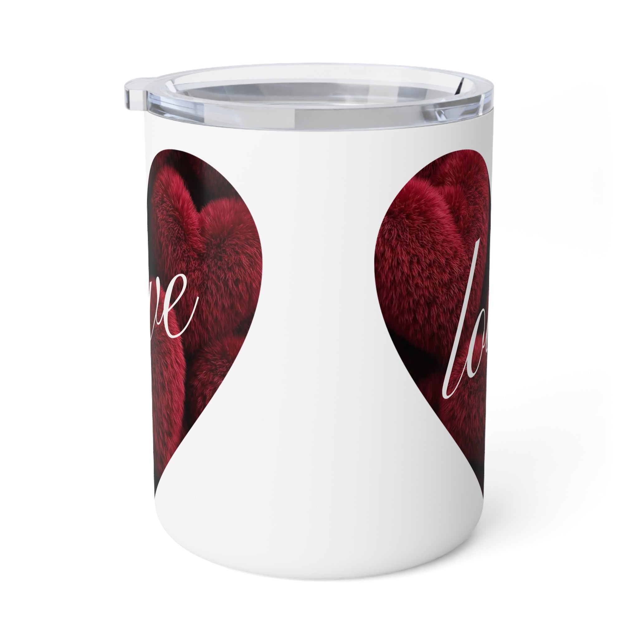 Red Fuzzy Heart love Insulated Coffee Mug | 10oz Travel Mug