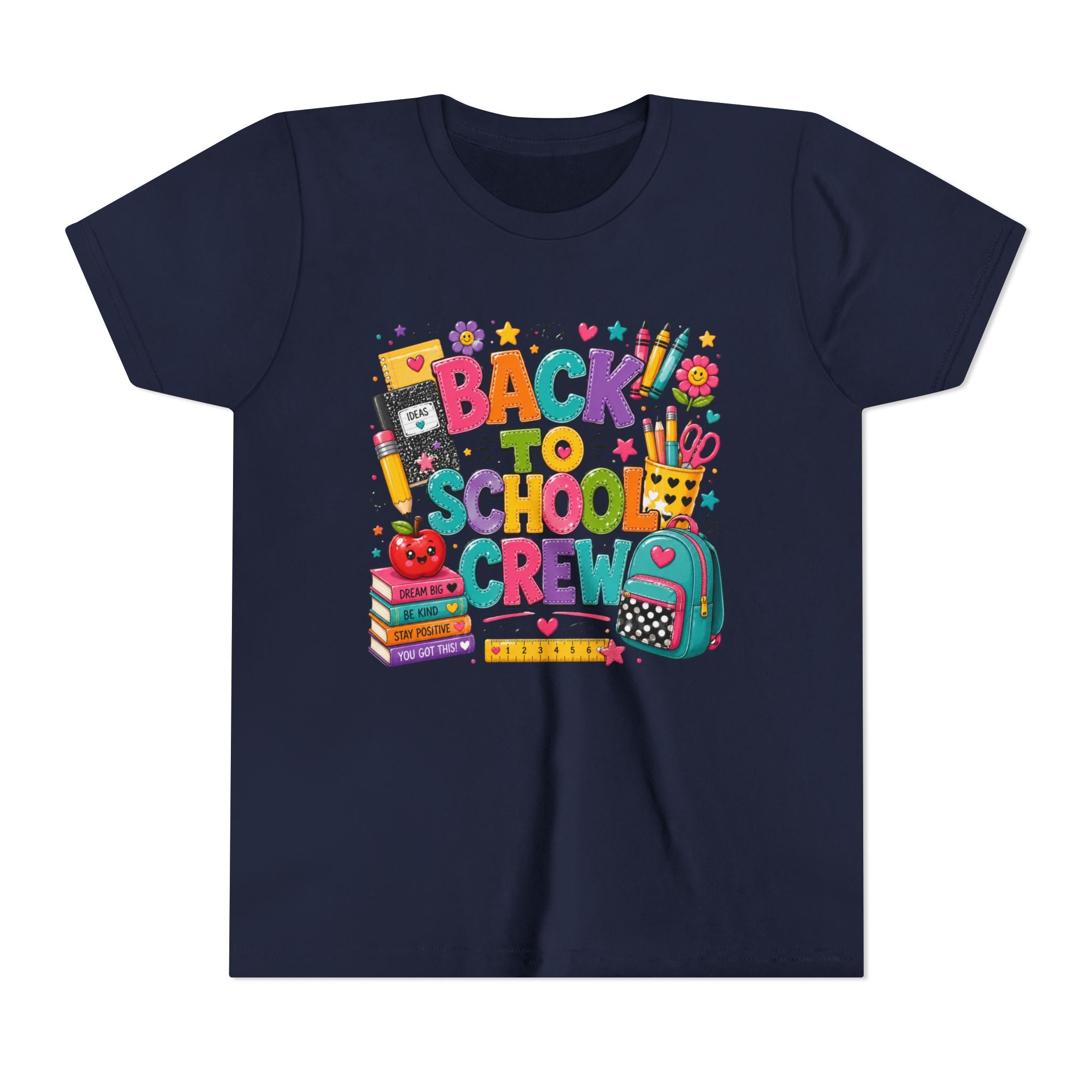 Back to School Crew Youth Tee — Colorful Kids' School Backpack & Books Graphic Shirt