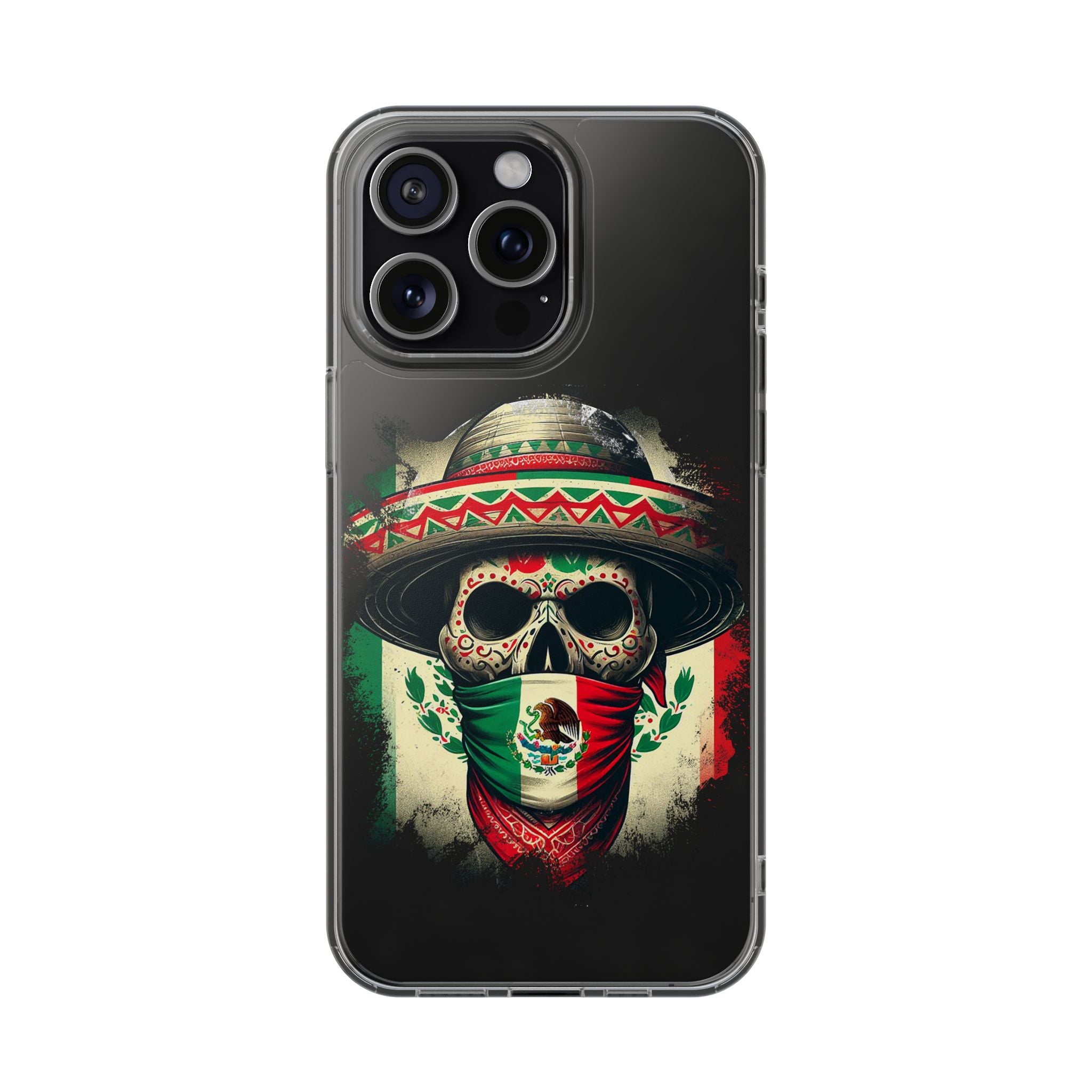 Clear Magnetic Phone Case — Day of the Dead Skull with Mexican Flag Bandana