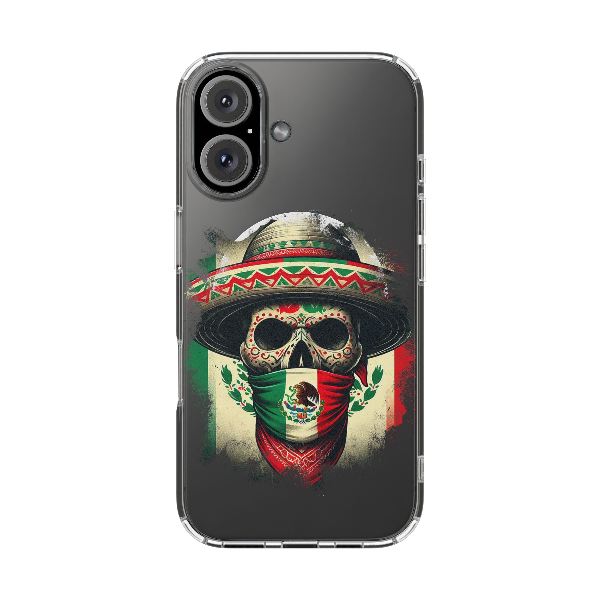Clear Magnetic Phone Case — Day of the Dead Skull with Mexican Flag Bandana