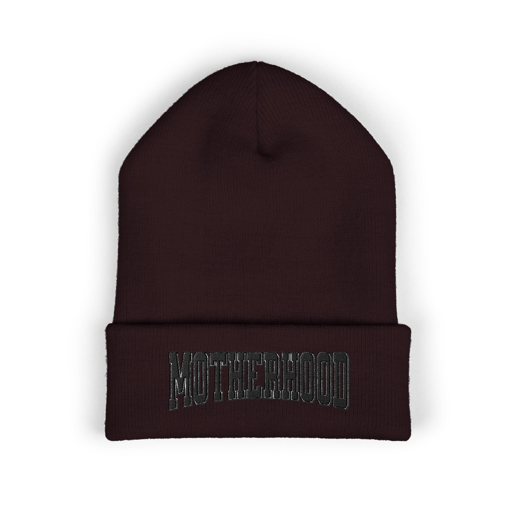 Motherhood Embroidered Cuffed Beanie — Cozy Mom Knit Hat