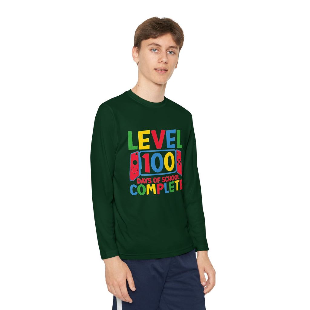Youth Long Sleeve Shirt - "Level 100 Days of School Complete" 100th Day Celebration Tee