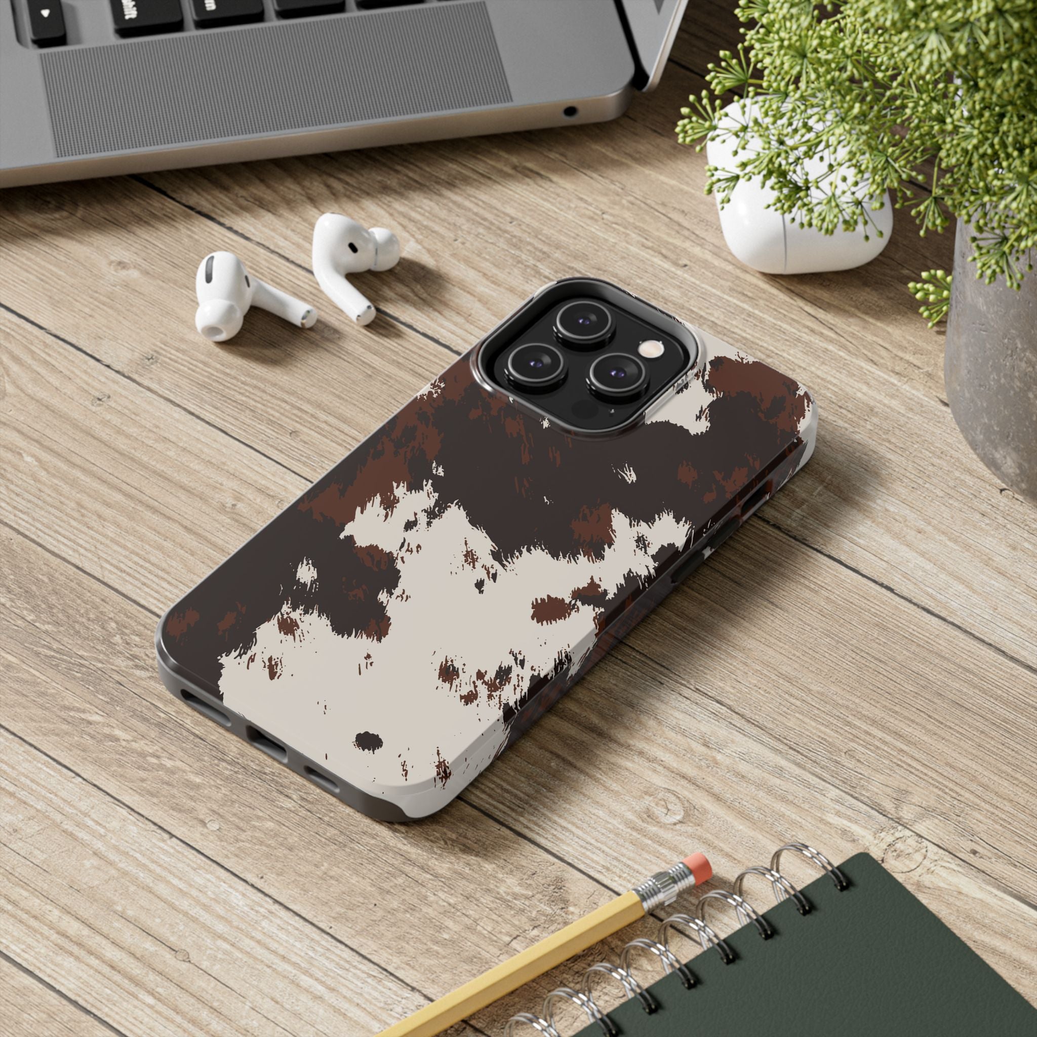Cowhide Print Tough Phone Case — Brown & White Western Rugged Protection
