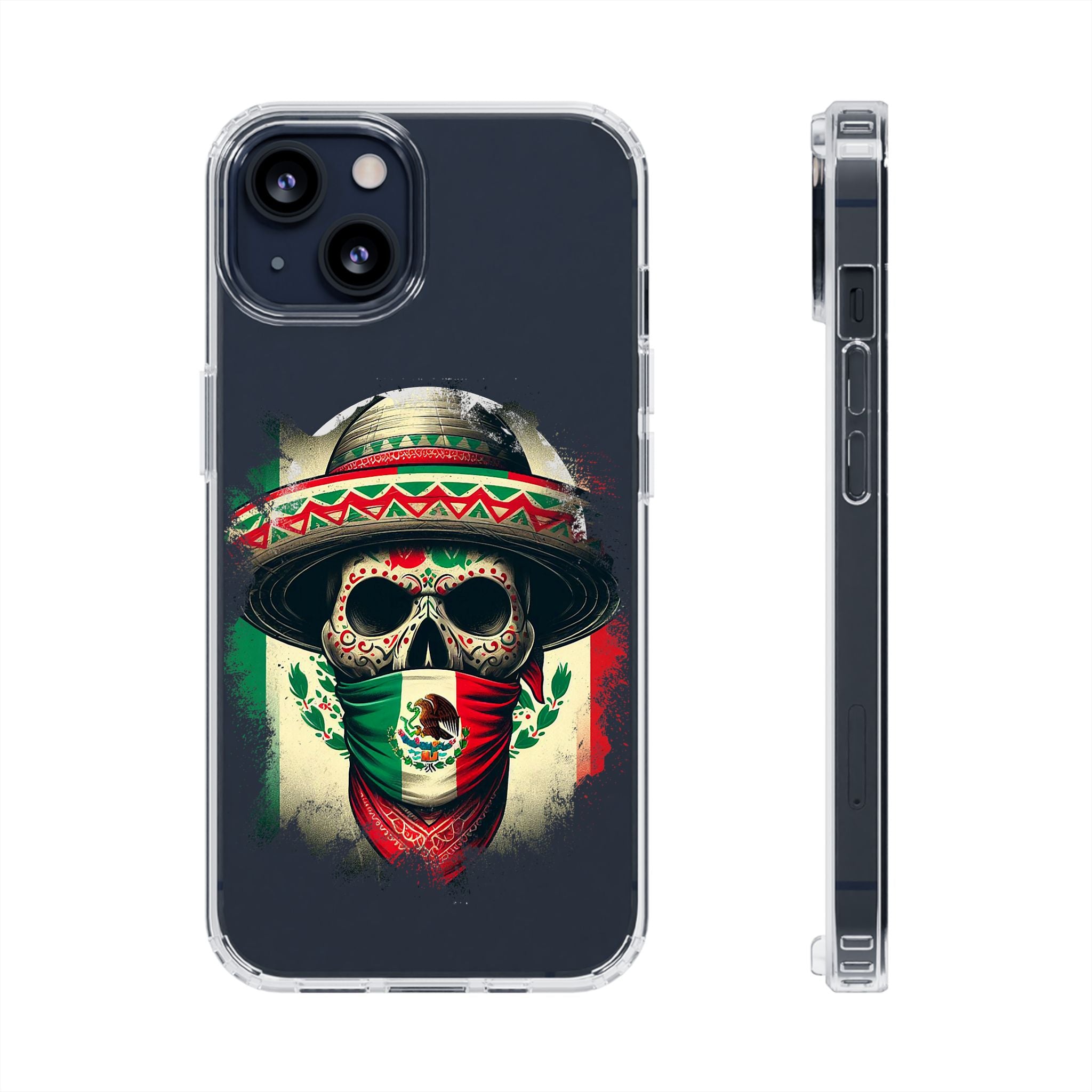 Clear Magnetic Phone Case — Day of the Dead Skull with Mexican Flag Bandana