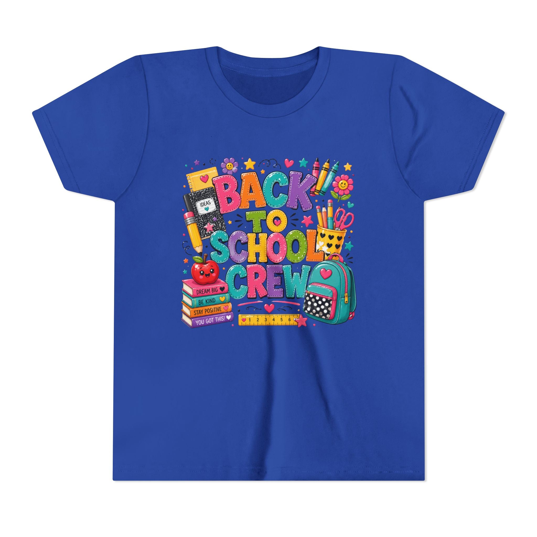 Back to School Crew Youth Tee — Colorful Kids' School Backpack & Books Graphic Shirt