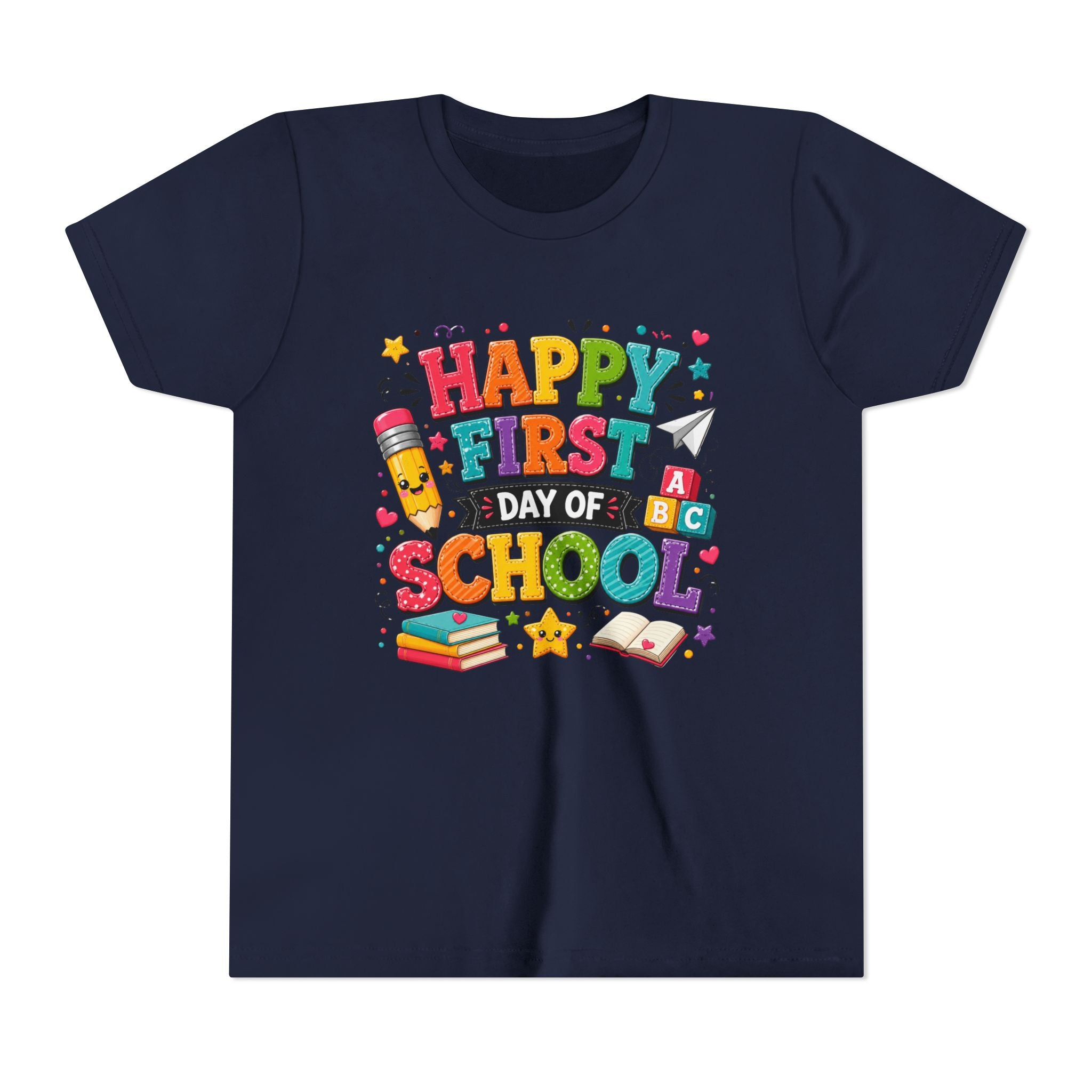 Youth Tee — "Happy First Day of School" Back-to-School Graphic Shirt