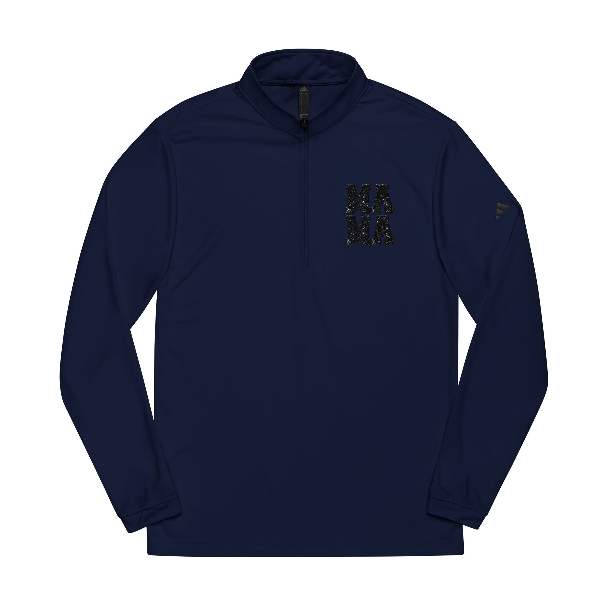 MAMA distressed block letters Quarter-Zip Pullover | Embroidered chest logo