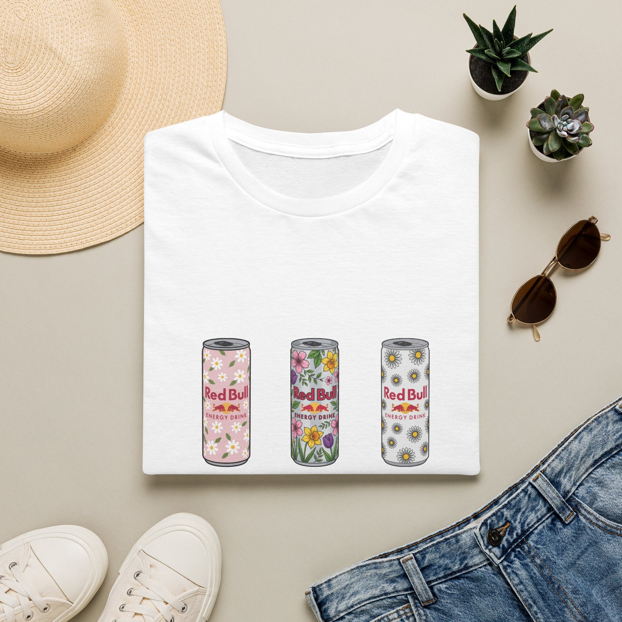 Floral Energy Drink Can T-Shirt — Vintage Flower Red Bull Design