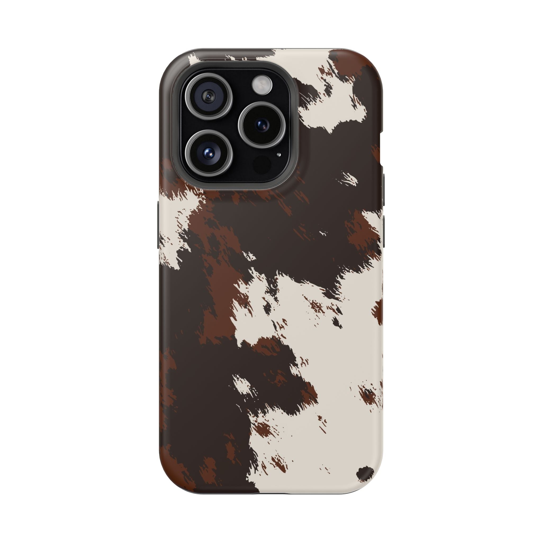 Cowhide Print Impact Phone Case — Brown & Cream Protective Cover