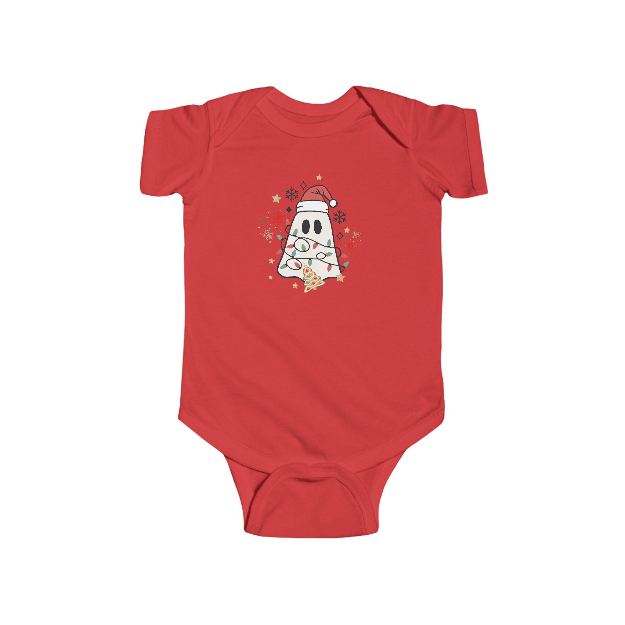 Baby Bodysuit — Cute Ghost in Santa Hat Holiday Onesie