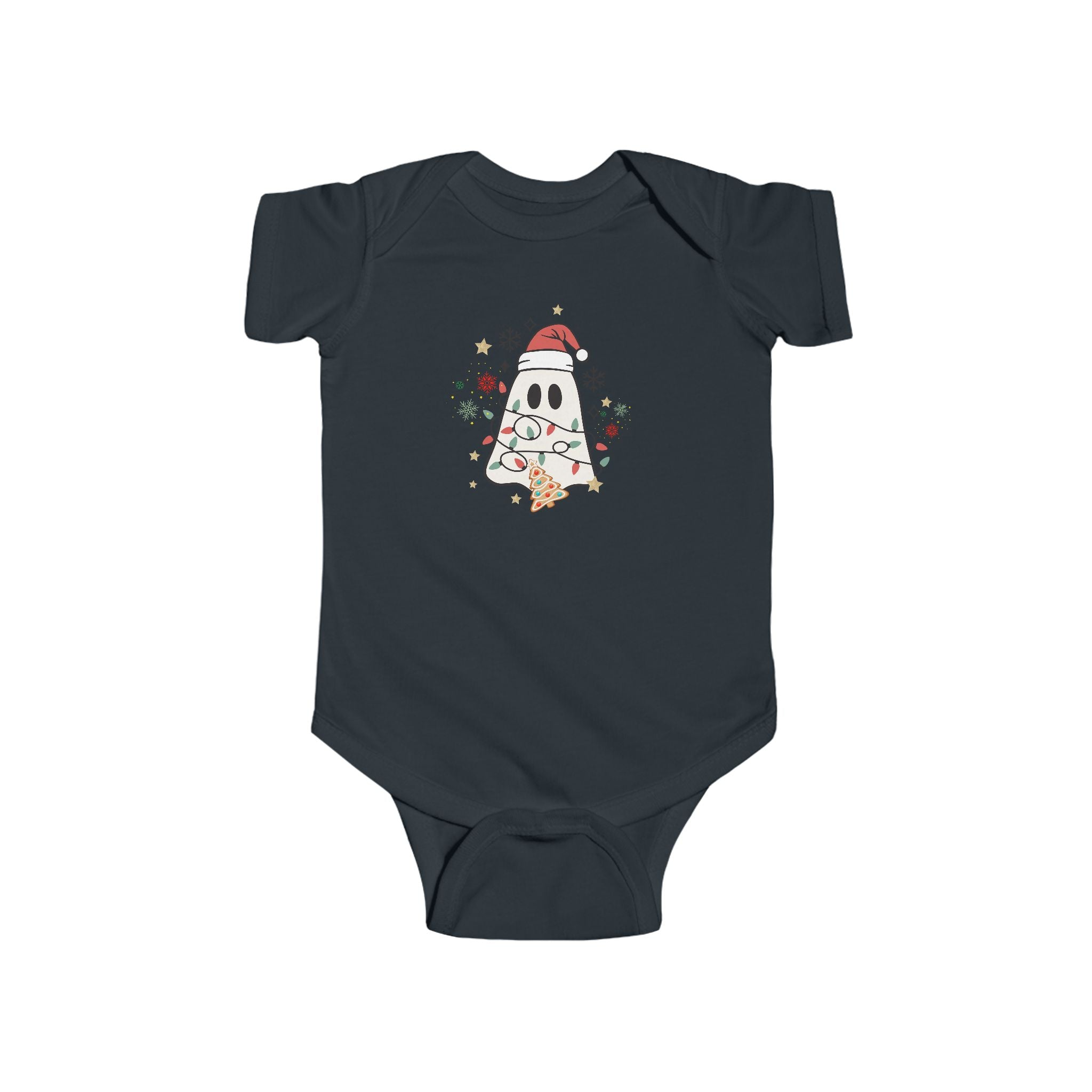 Baby Bodysuit — Cute Ghost in Santa Hat Holiday Onesie