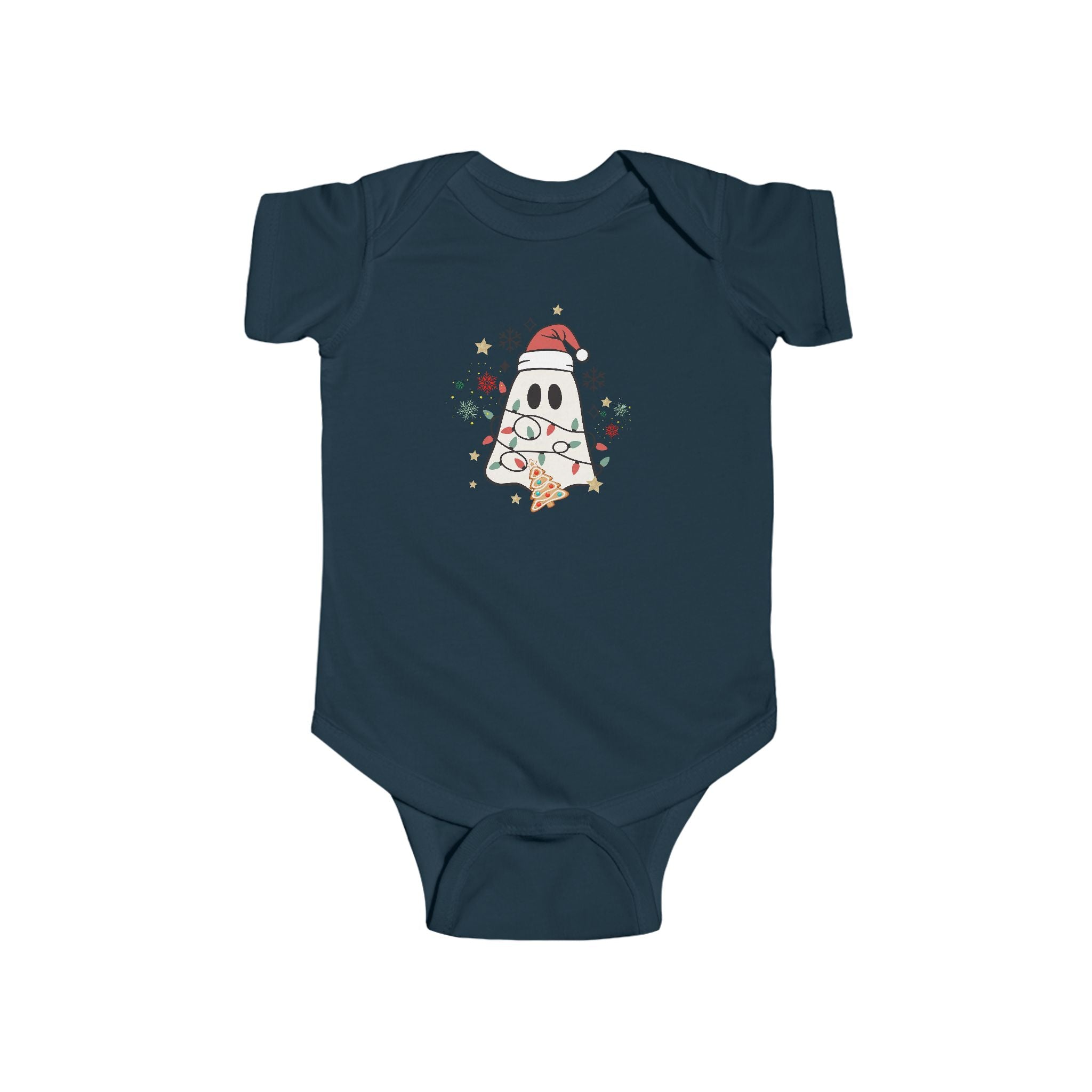 Baby Bodysuit — Cute Ghost in Santa Hat Holiday Onesie